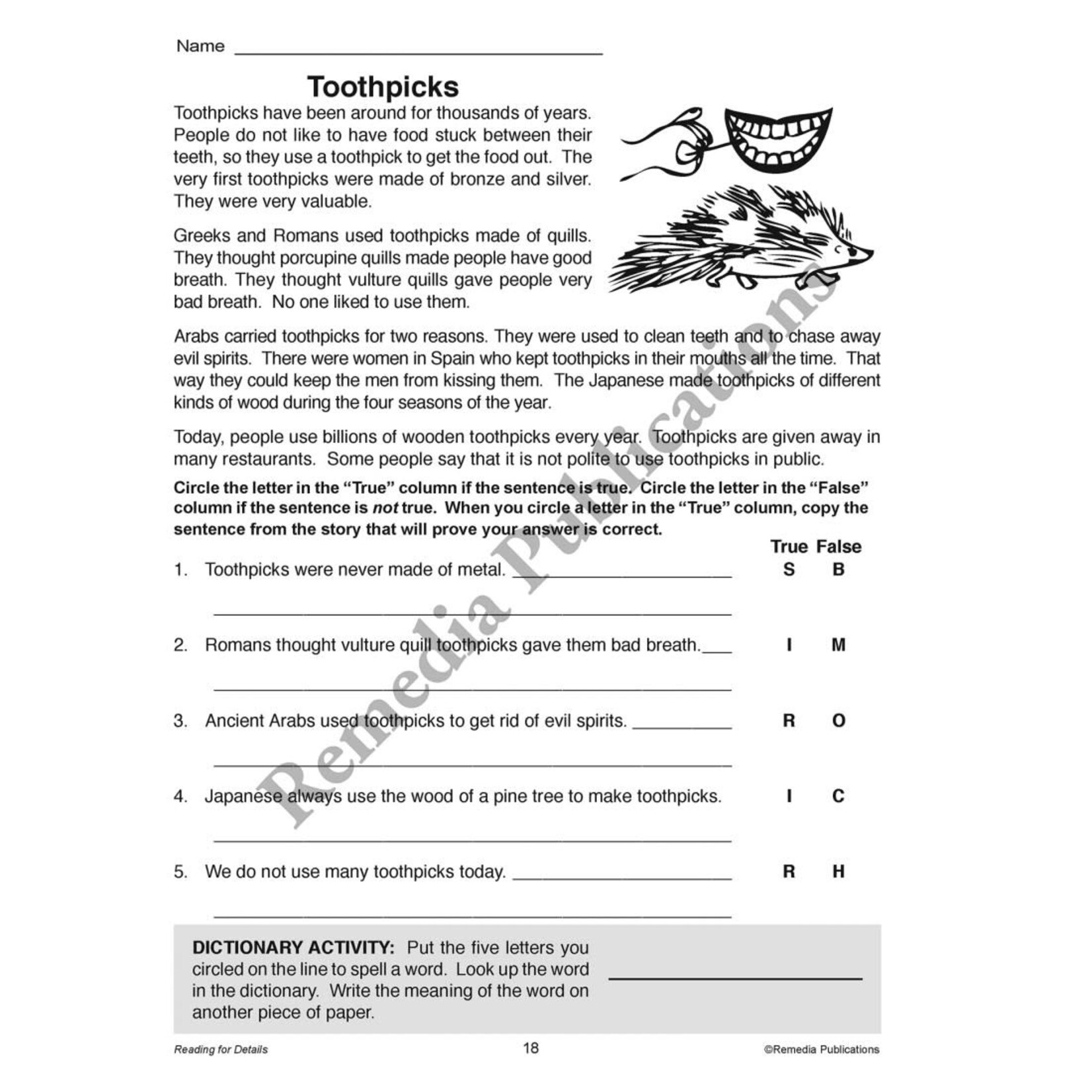 Specific Skills Series: Reading for Details (Reading Level 4)