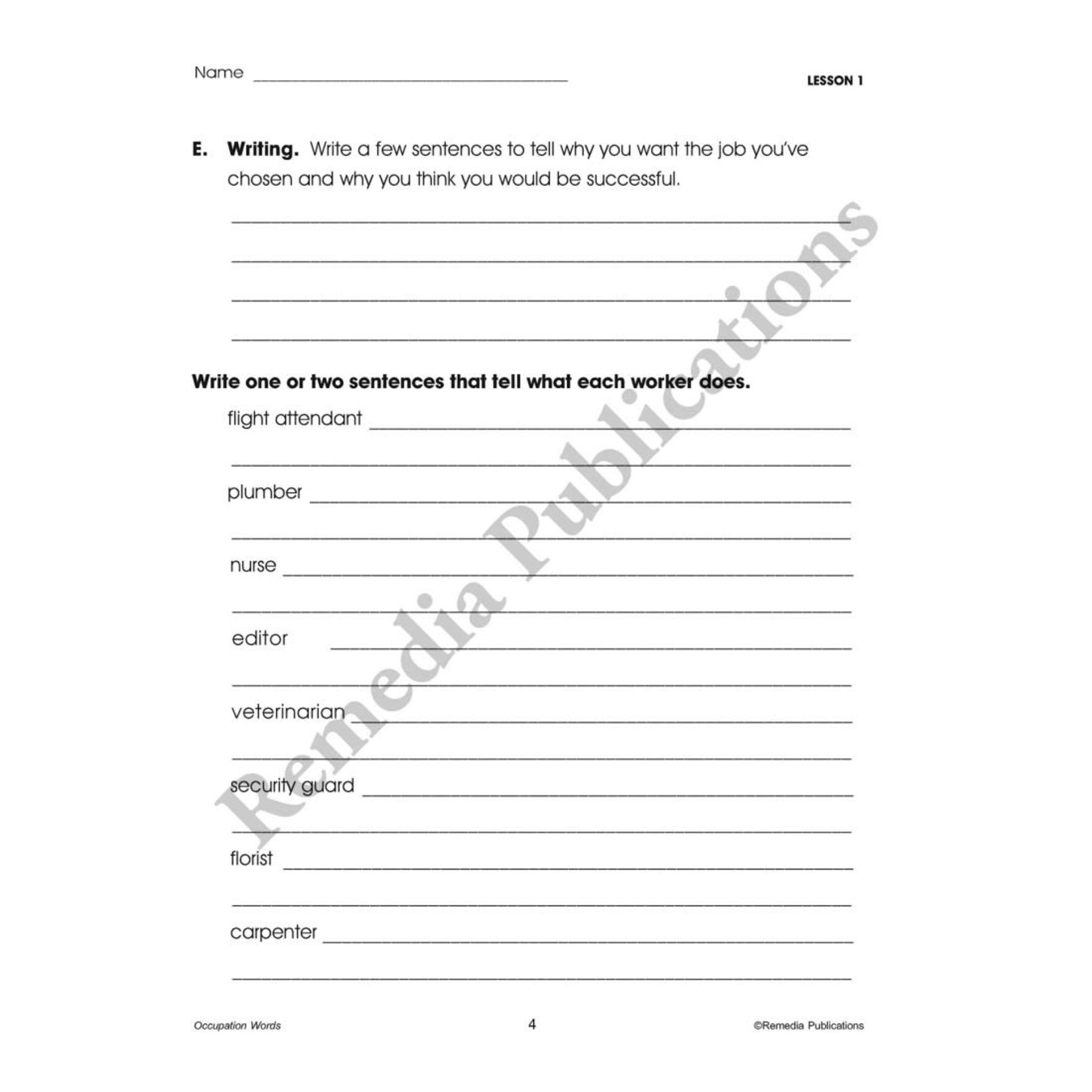 Life-Skill Lessons: Occupation Words