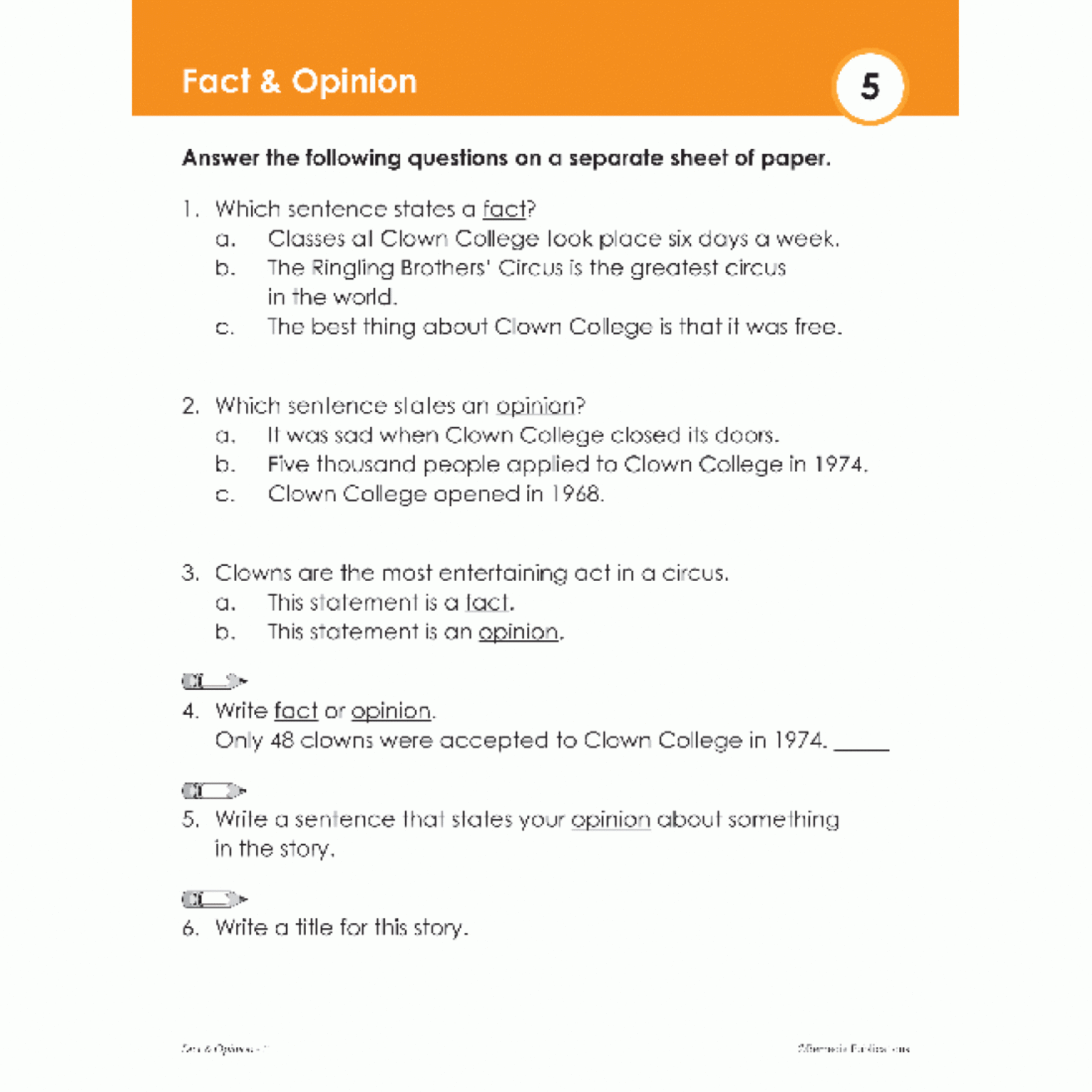 Specific Skill Builders Story Cards: Level 2 (Identifying Fact & Opinion)