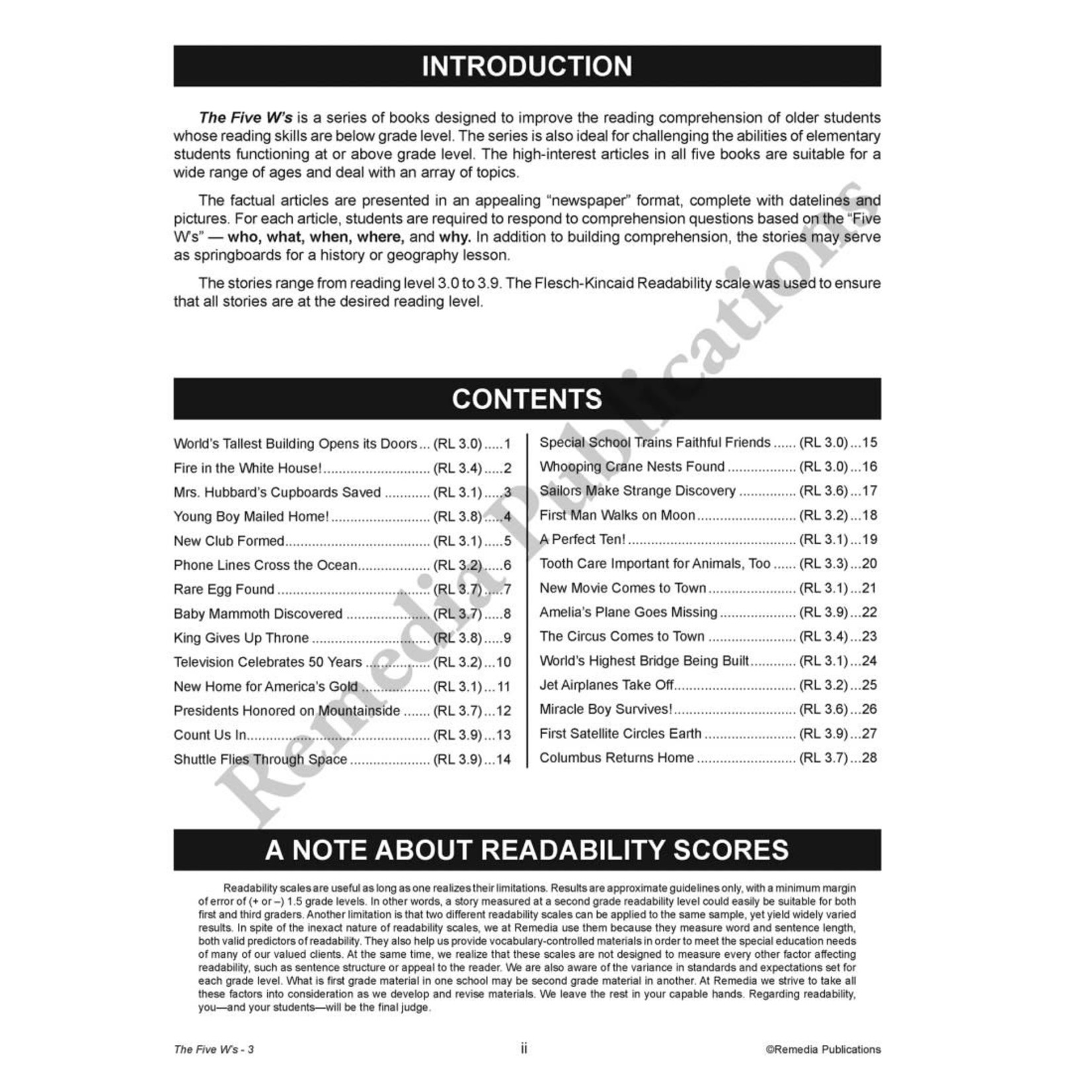 The Five W's (Reading Level 3)