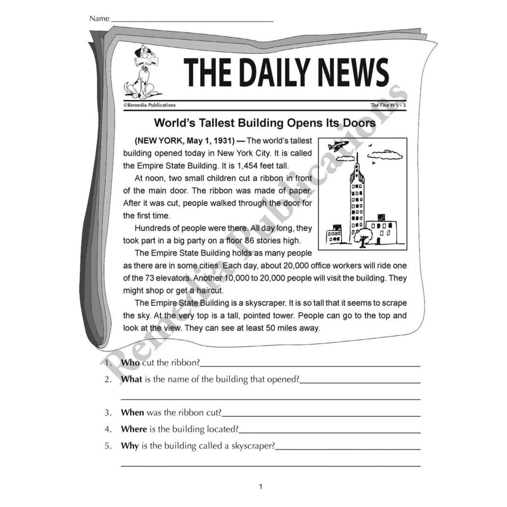 The Five W's (Reading Level 3)