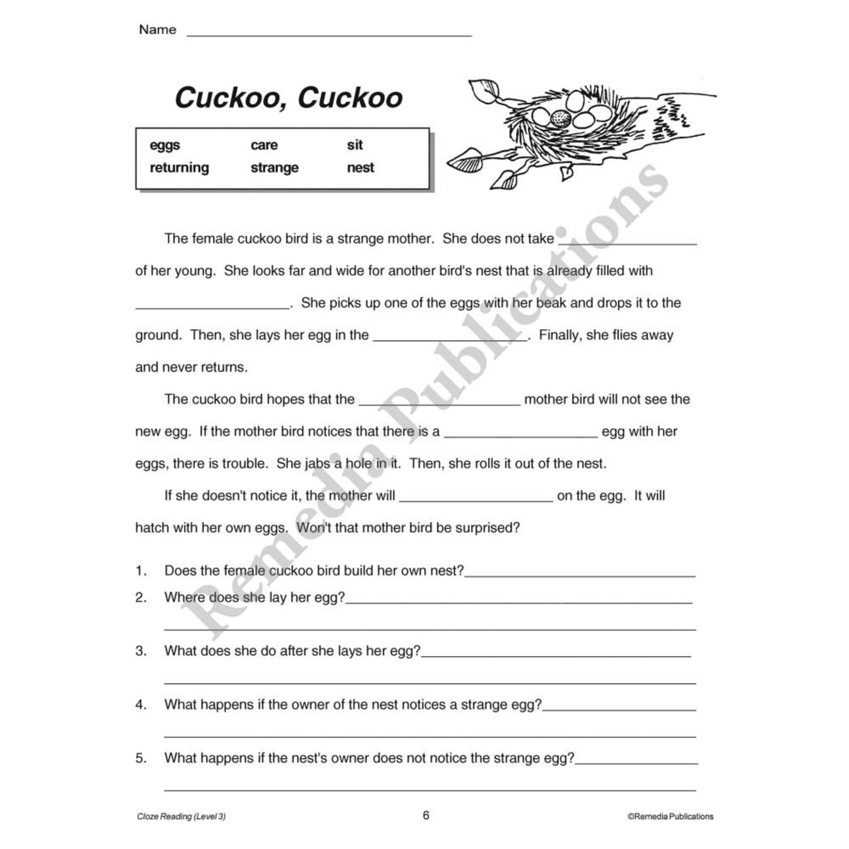 Cloze Reading (Rdg. Level 3)