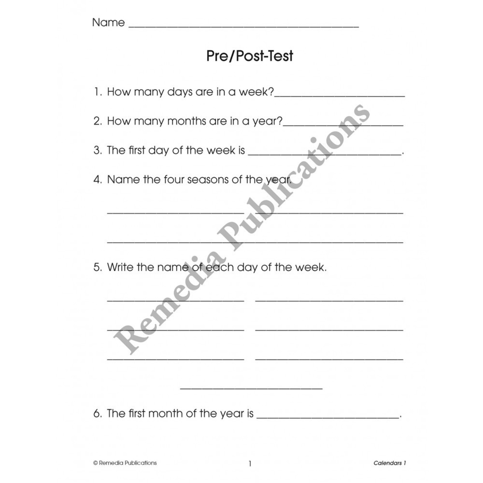 Calendars (Grades 1-3)