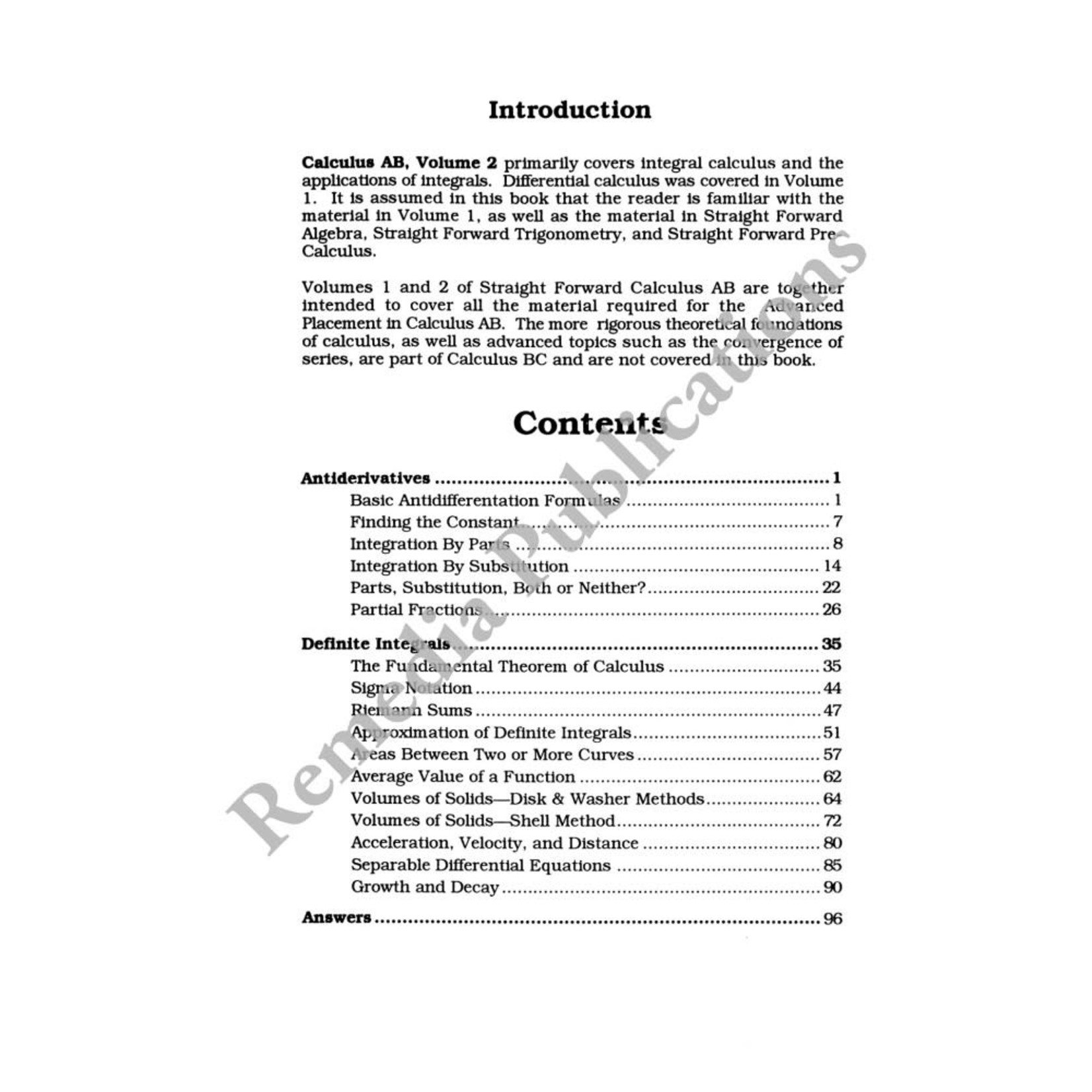 Calculus AB Volume 2: Straight Forward Math Series (Large Edition)