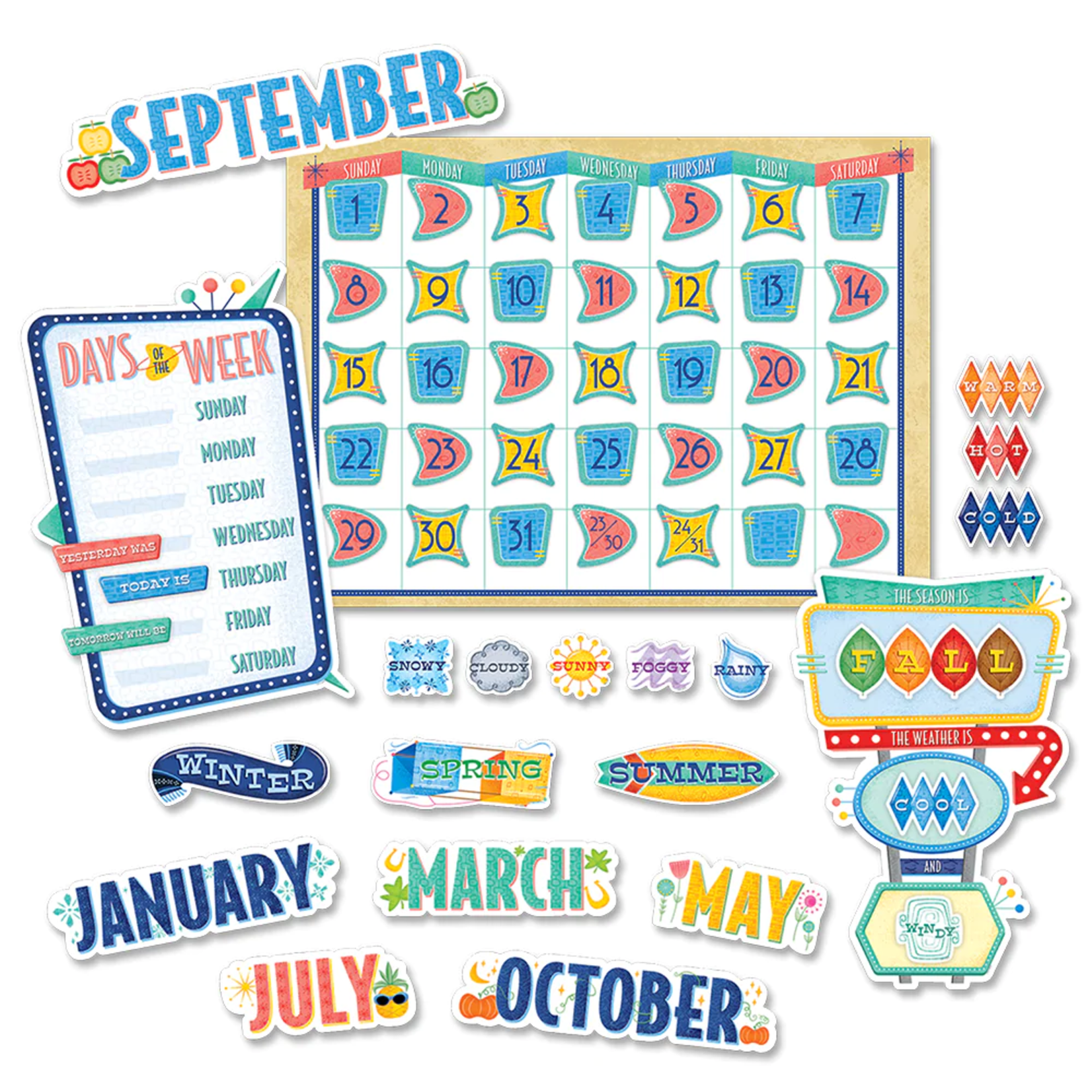 CREATIVE TEACHING PRESS Mid-Century Mod Calendar Set Bulletin Board