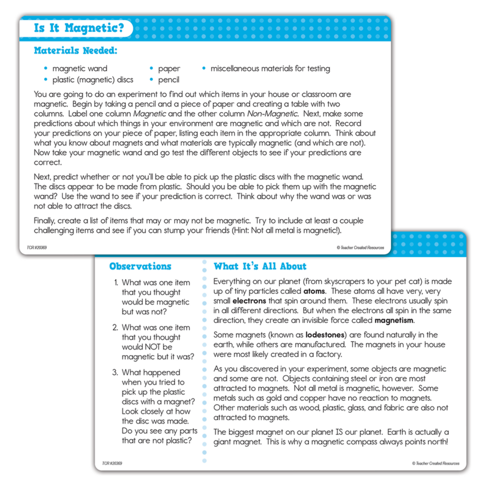 TEACHER CREATED RESOURCES Up-Close Science: Magnetic Wands, Rings & Discs Activity Set