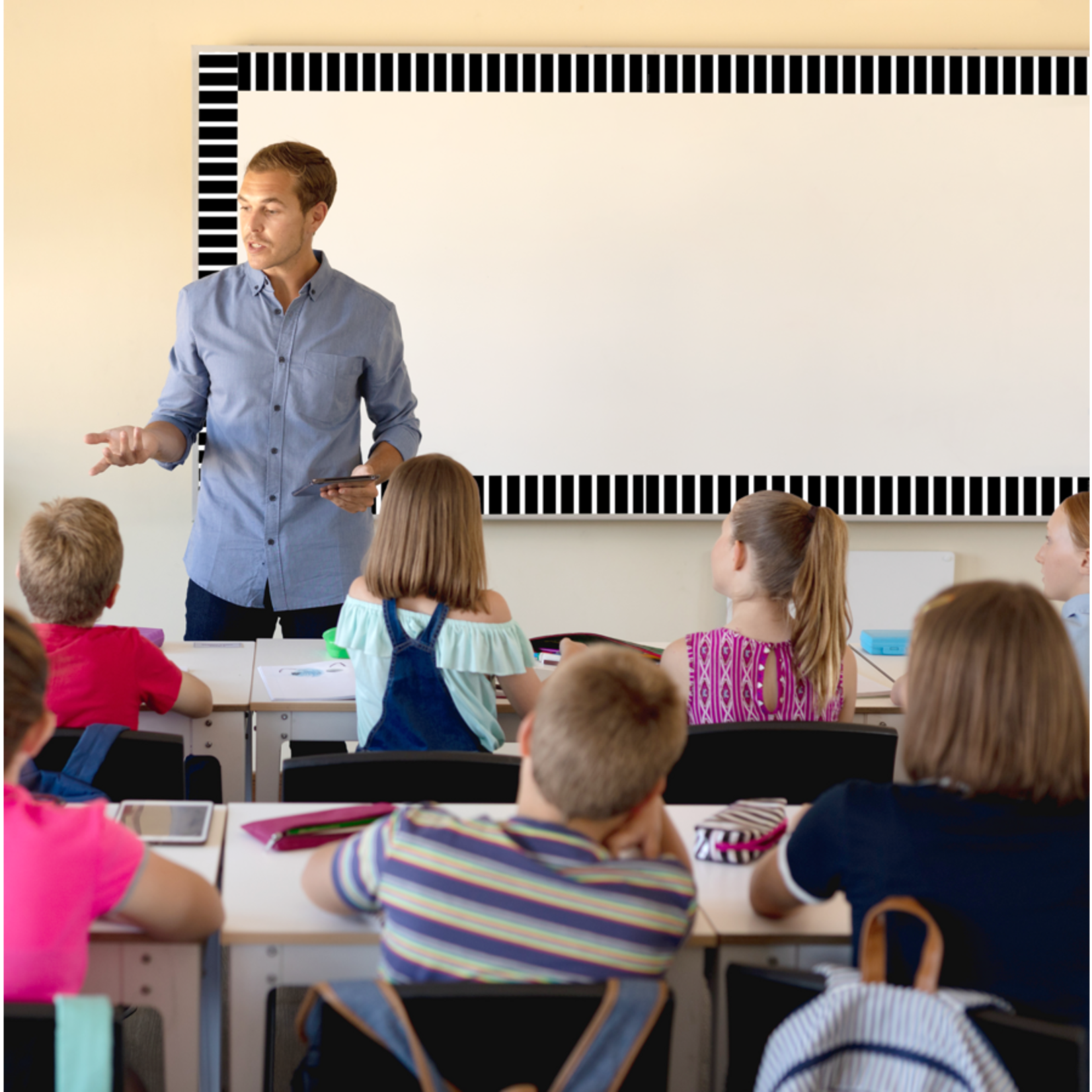 TEACHER CREATED RESOURCES Black and White Vertical Stripes Straight Border Trim