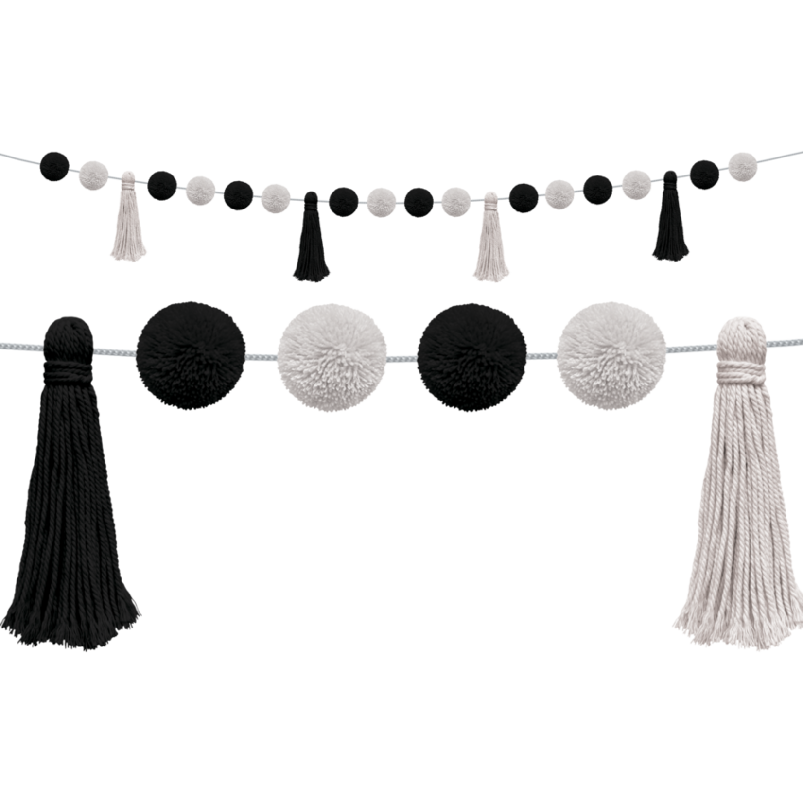 TEACHER CREATED RESOURCES Black and White Pom-Poms and Tassels Garland