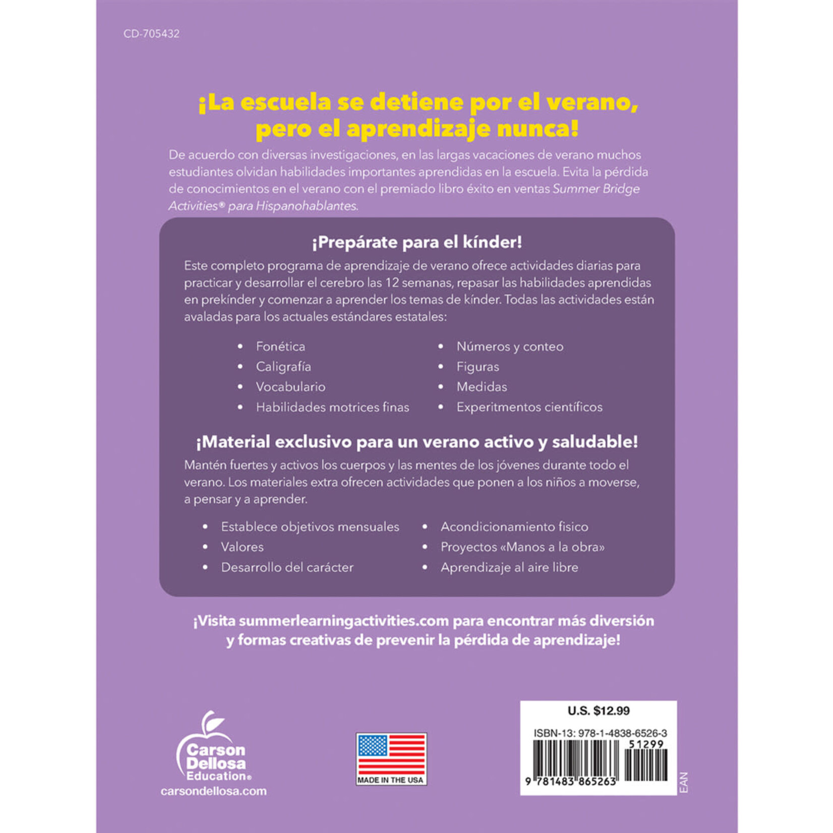 CARSON DELLOSA PUBLISHING CO Summer Bridge Activities Spanish Grade PreK-K Workbook