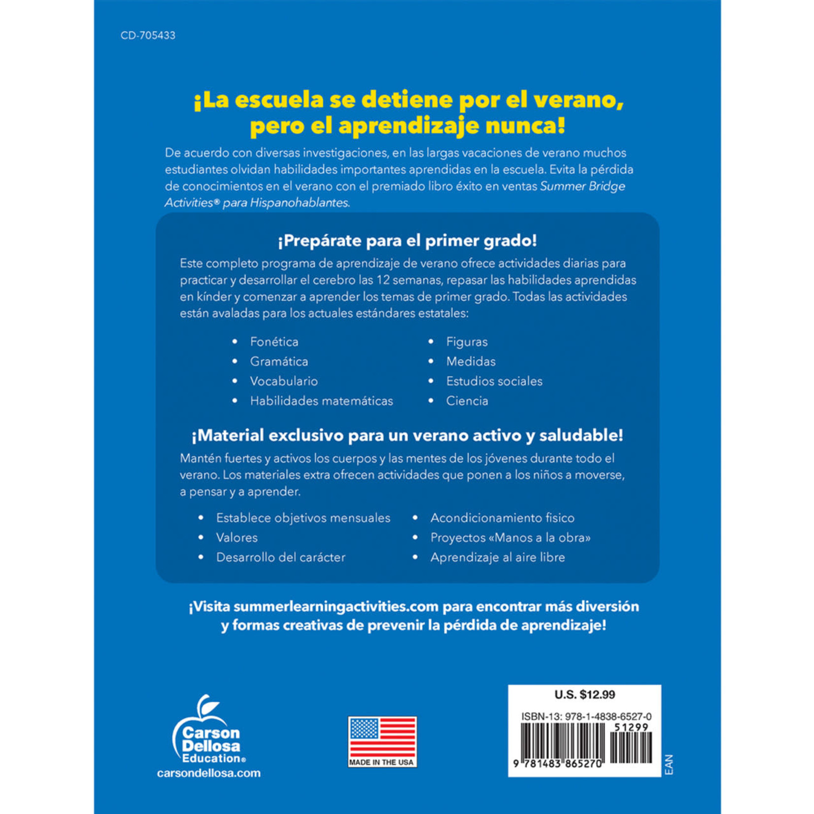 CARSON DELLOSA PUBLISHING CO Summer Bridge Activities Spanish Grade K-1 Workbook