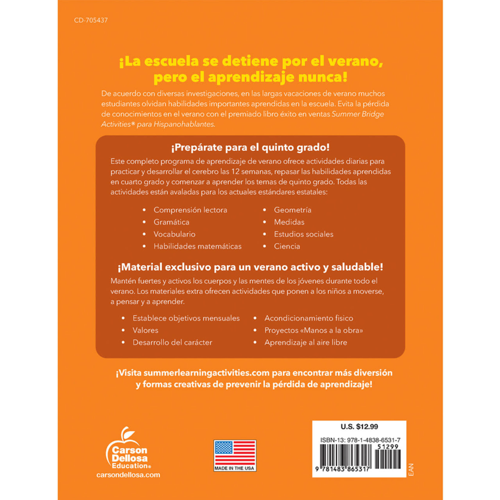 CARSON DELLOSA PUBLISHING CO Summer Bridge Activities Spanish Grade 4-5 Workbook