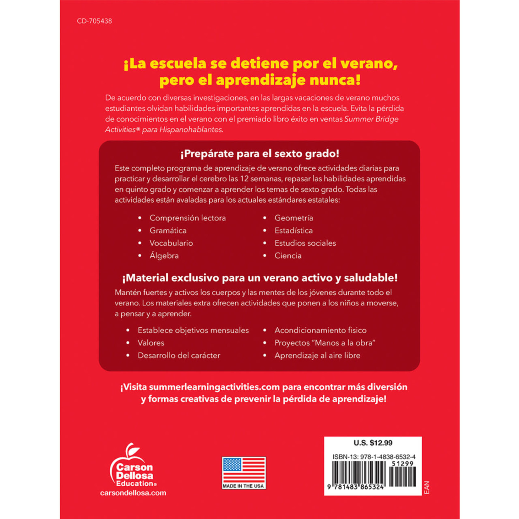CARSON DELLOSA PUBLISHING CO Summer Bridge Activities Spanish Grade 5-6 Workbook