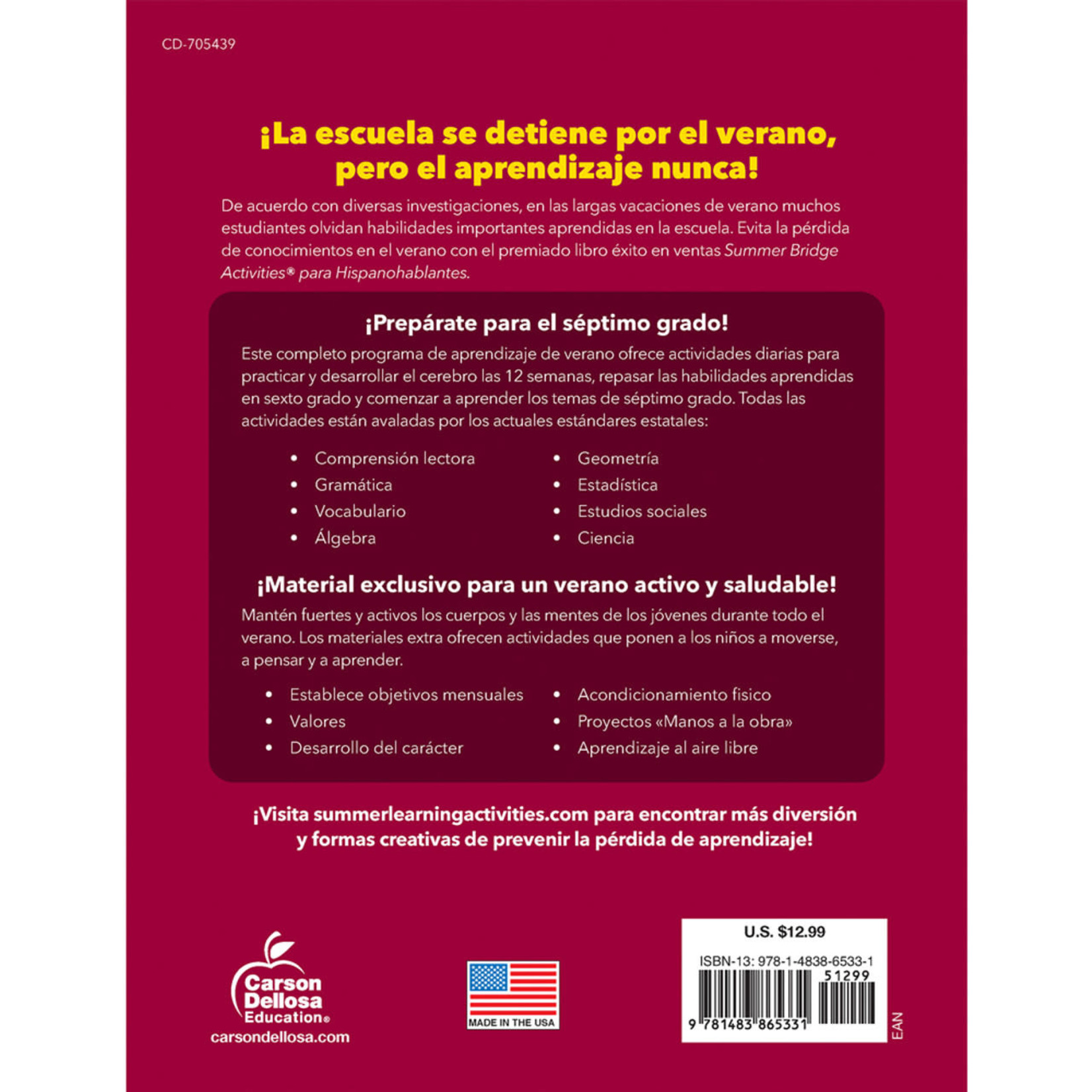 CARSON DELLOSA PUBLISHING CO Summer Bridge Activities Spanish Grade 6-7 Workbook