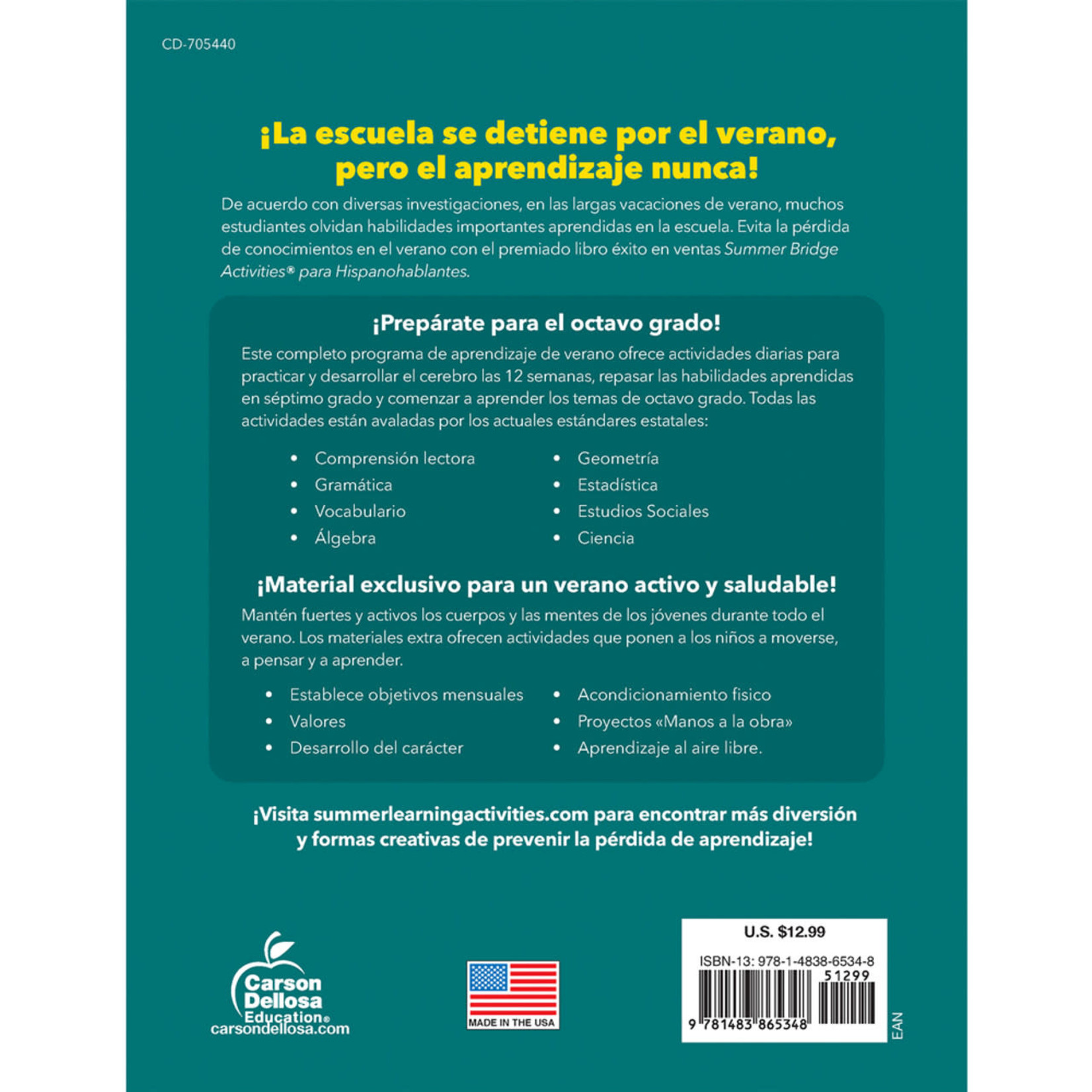 CARSON DELLOSA PUBLISHING CO Summer Bridge Activities Spanish Grade 7-8 Workbook