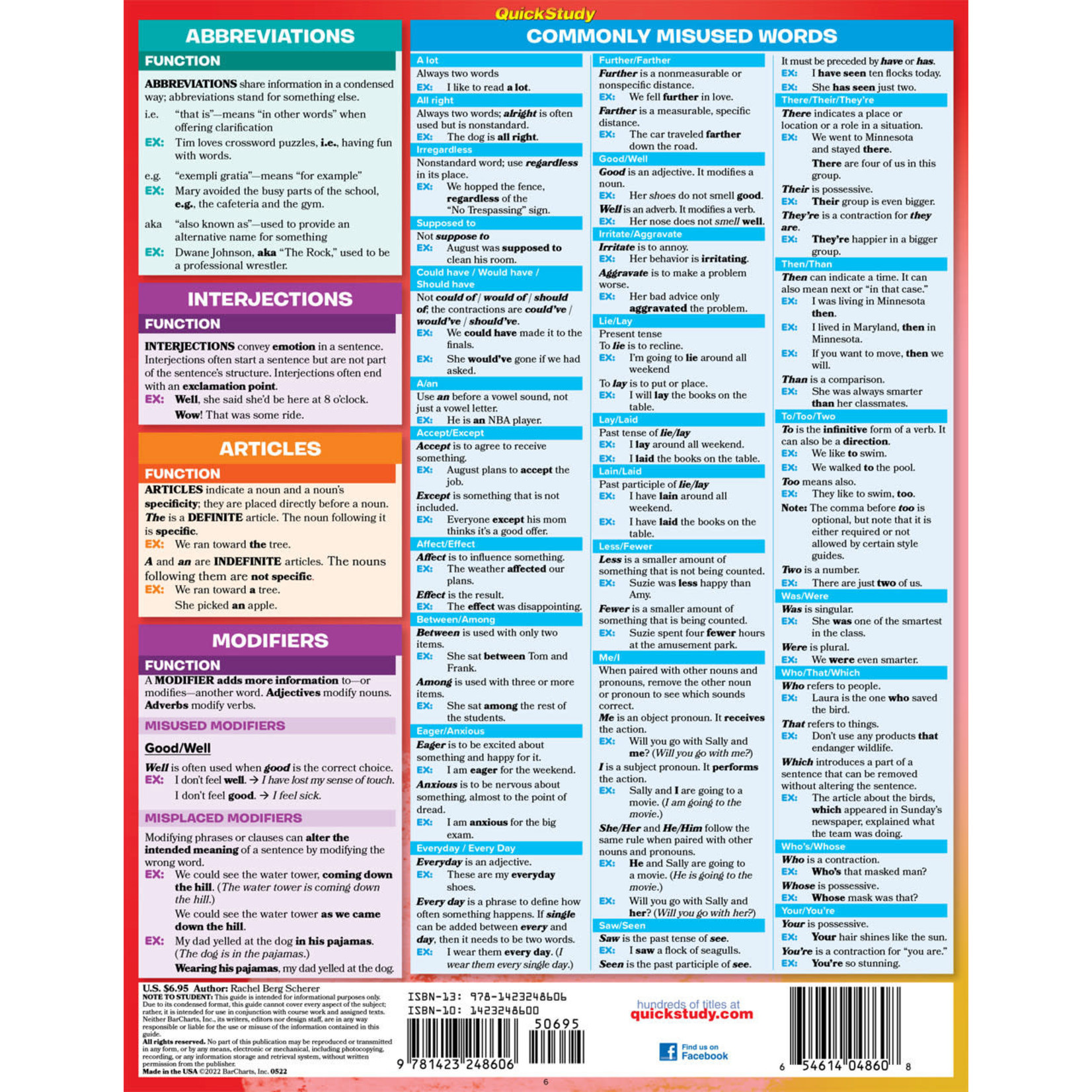 BAR CHARTS QuickStudy: English Fundamentals 1: Grammar Laminated Study Guide