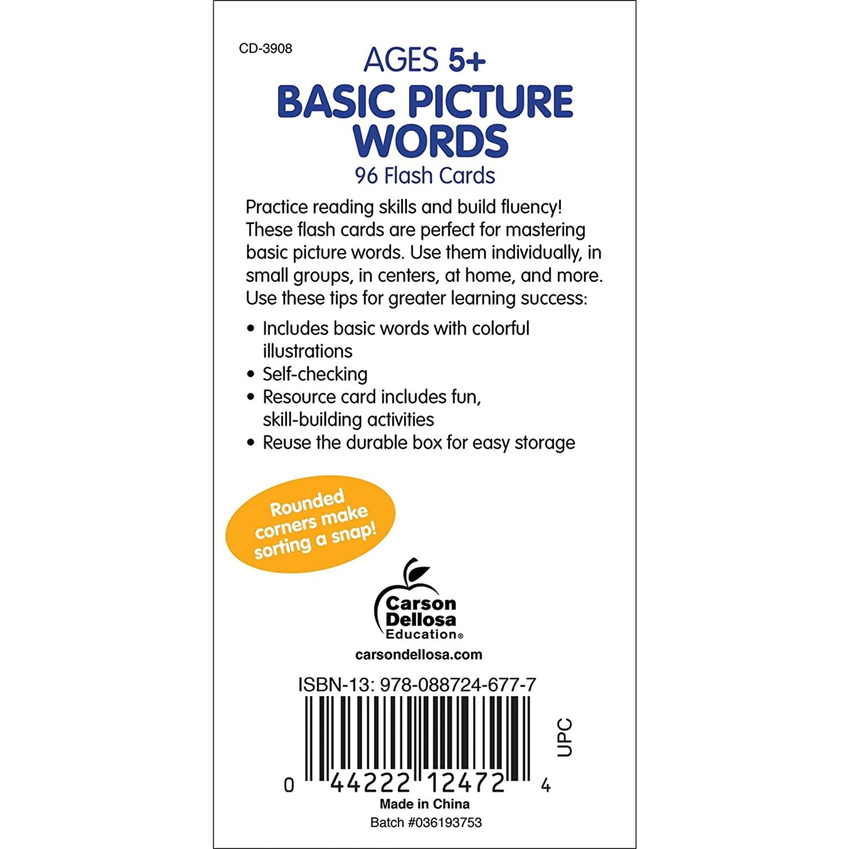 CARSON DELLOSA PUBLISHING CO Basic Picture Words Flash Cards