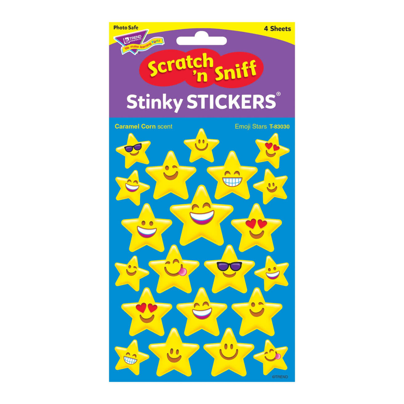 TREND ENTERPRISES INC Emoji Stars, Caramel Corn scent Scratch 'n Sniff Stinky Stickers® – Mixed Shapes