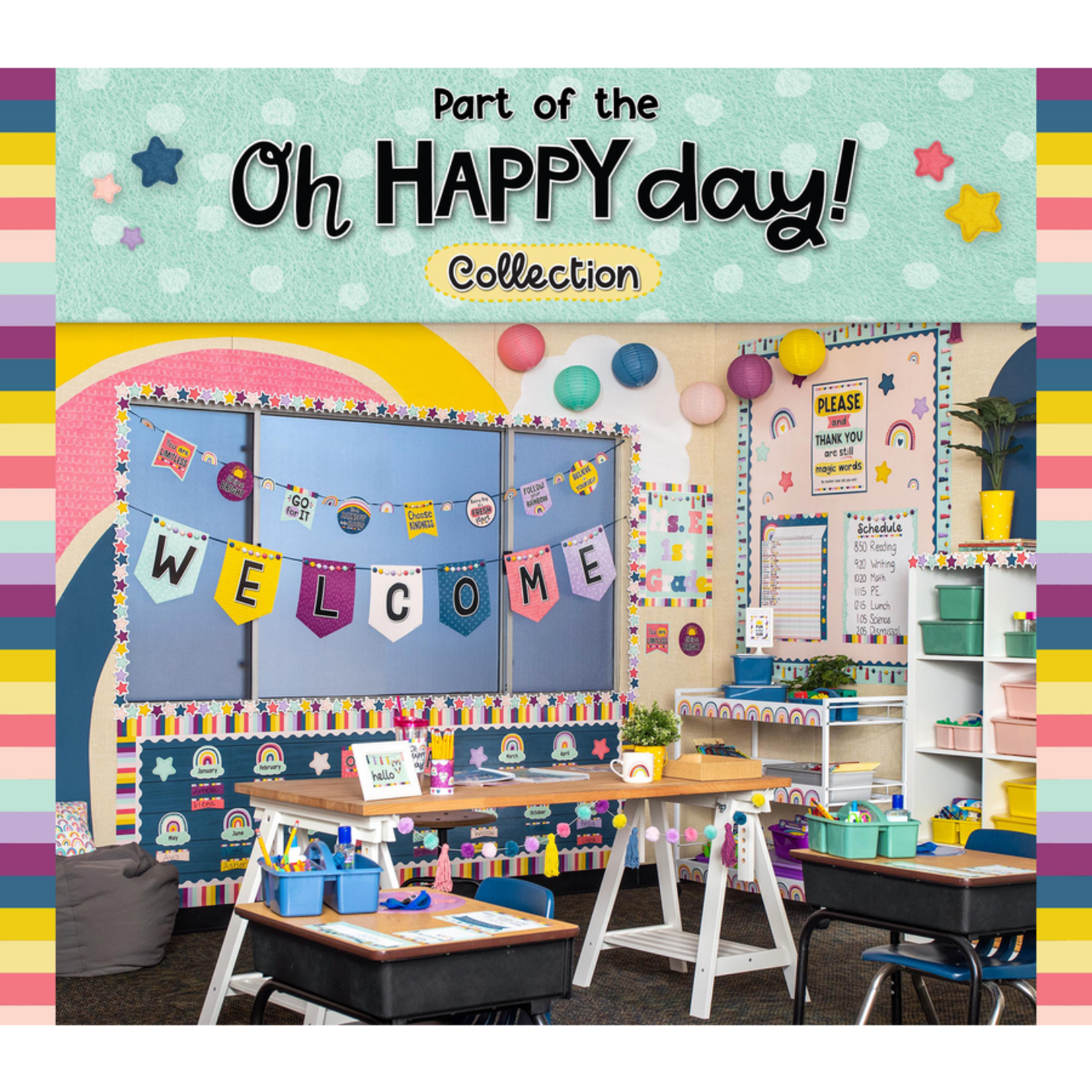 TEACHER CREATED RESOURCES Oh Happy Day Stripes Straight Border Trim