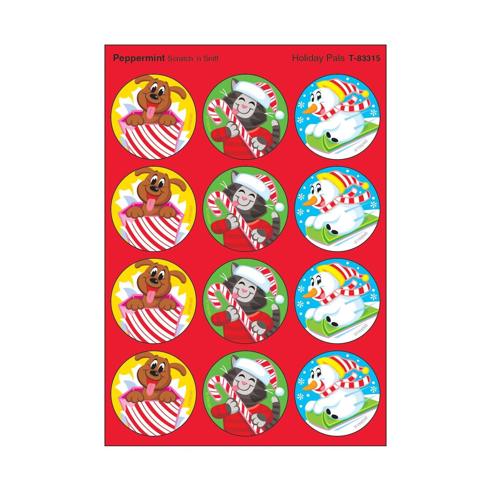 TREND ENTERPRISES INC Holiday Pals, Peppermint scent Scratch 'n Sniff Stinky Stickers® – Large Round