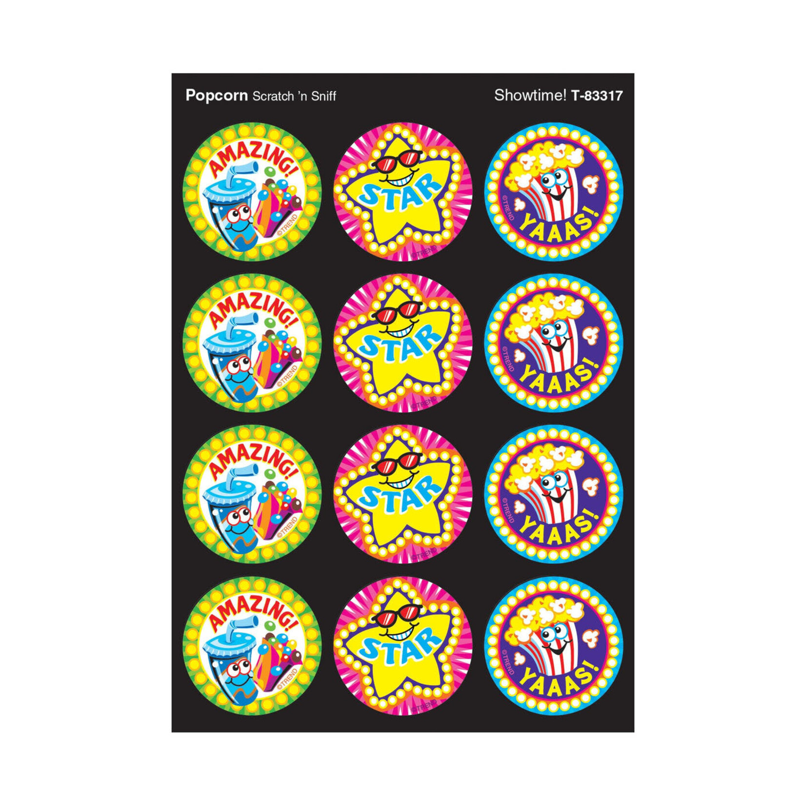 TREND ENTERPRISES INC Showtime!, Popcorn scent Scratch 'n Sniff Stinky Stickers® – Large Round
