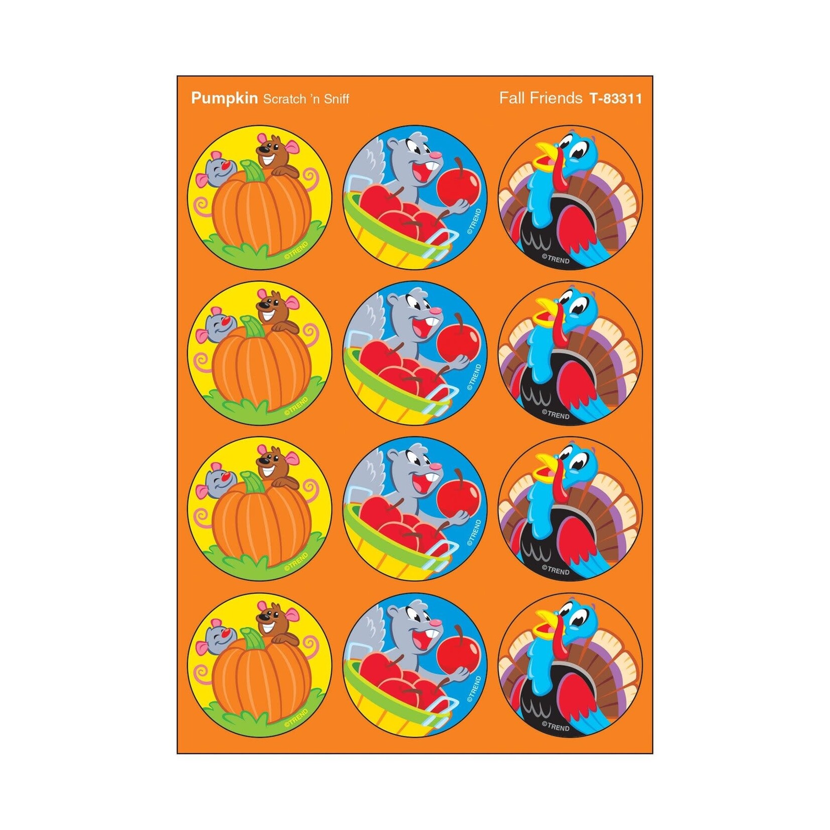 TREND ENTERPRISES INC Fall Friends, Pumpkin scent Scratch 'n Sniff Stinky Stickers® – Large Round