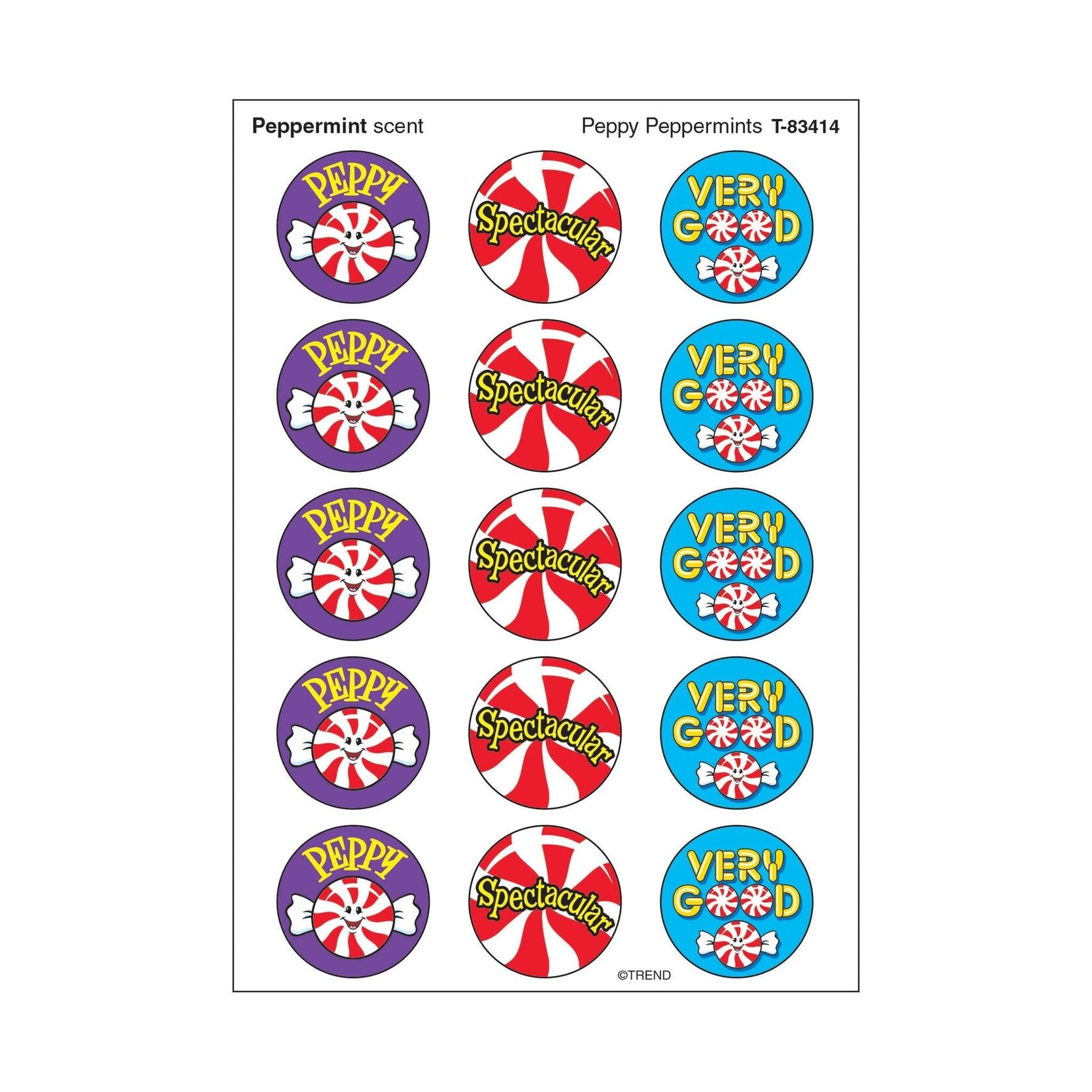 TREND ENTERPRISES INC Peppy Peppermints, Peppermint scent Scratch 'n Sniff Stinky Stickers® – Large Round
