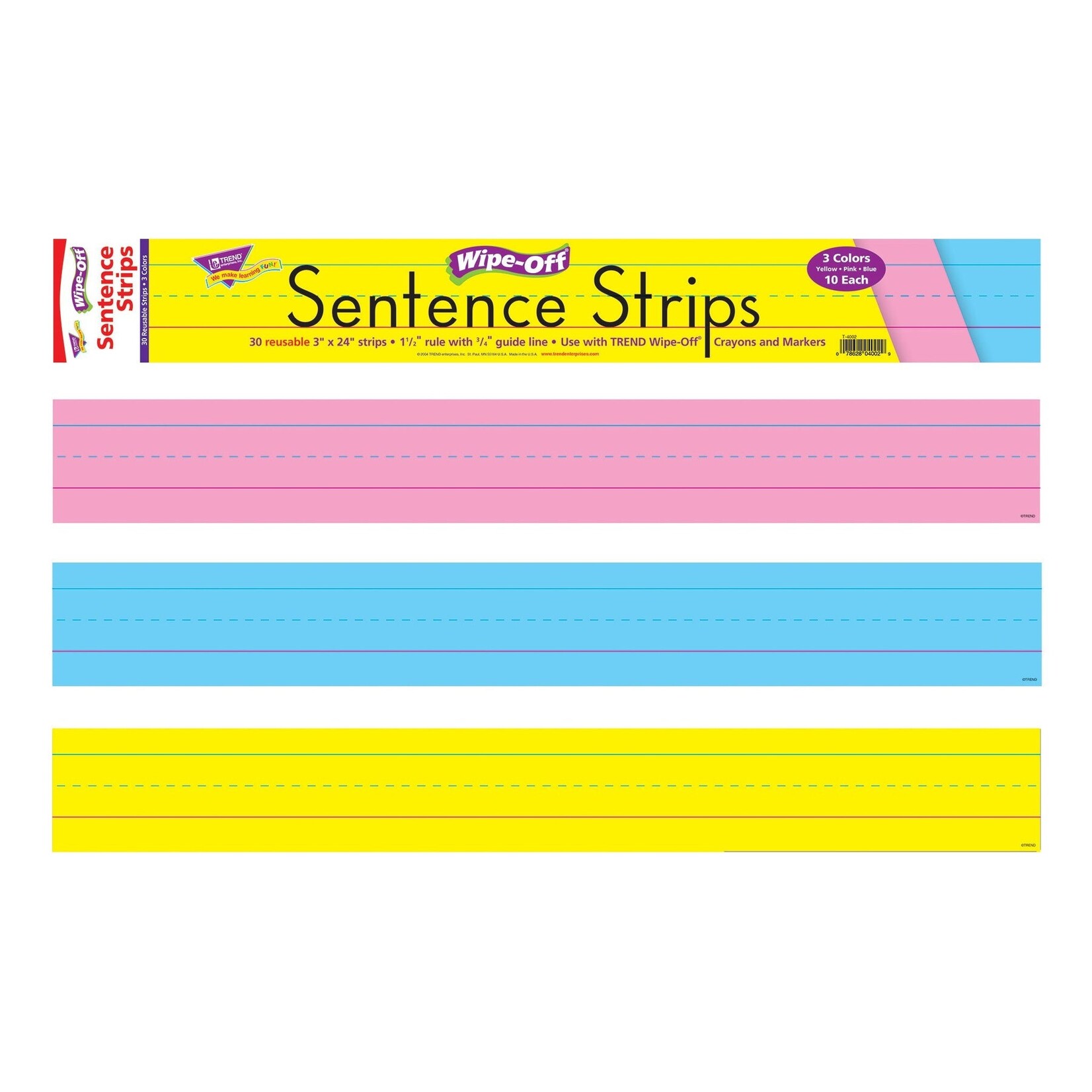 TREND ENTERPRISES INC 24-Inch Multicolor Wipe-Off® Sentence Strips