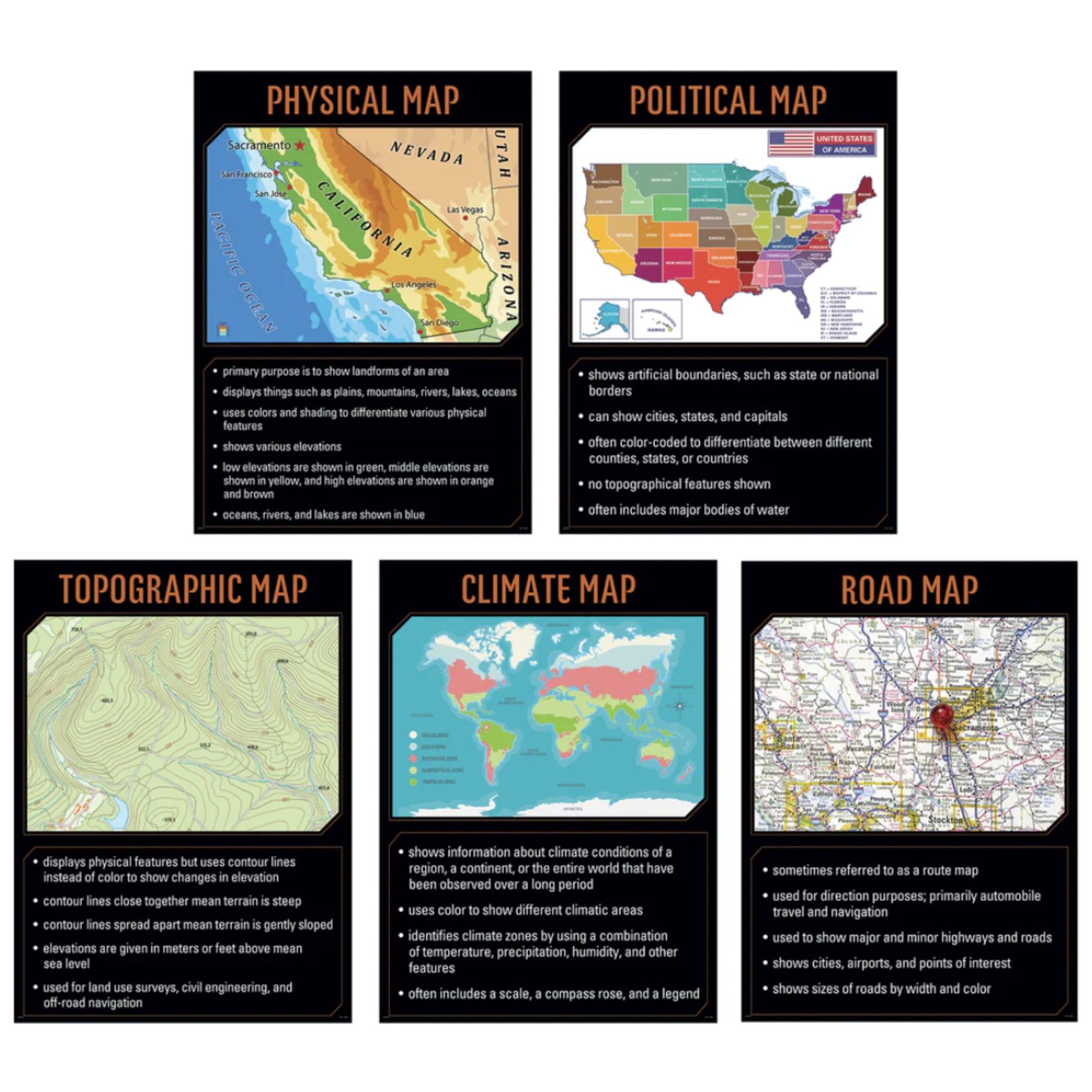 CREATIVE TEACHING PRESS Maps 5-Poster Set