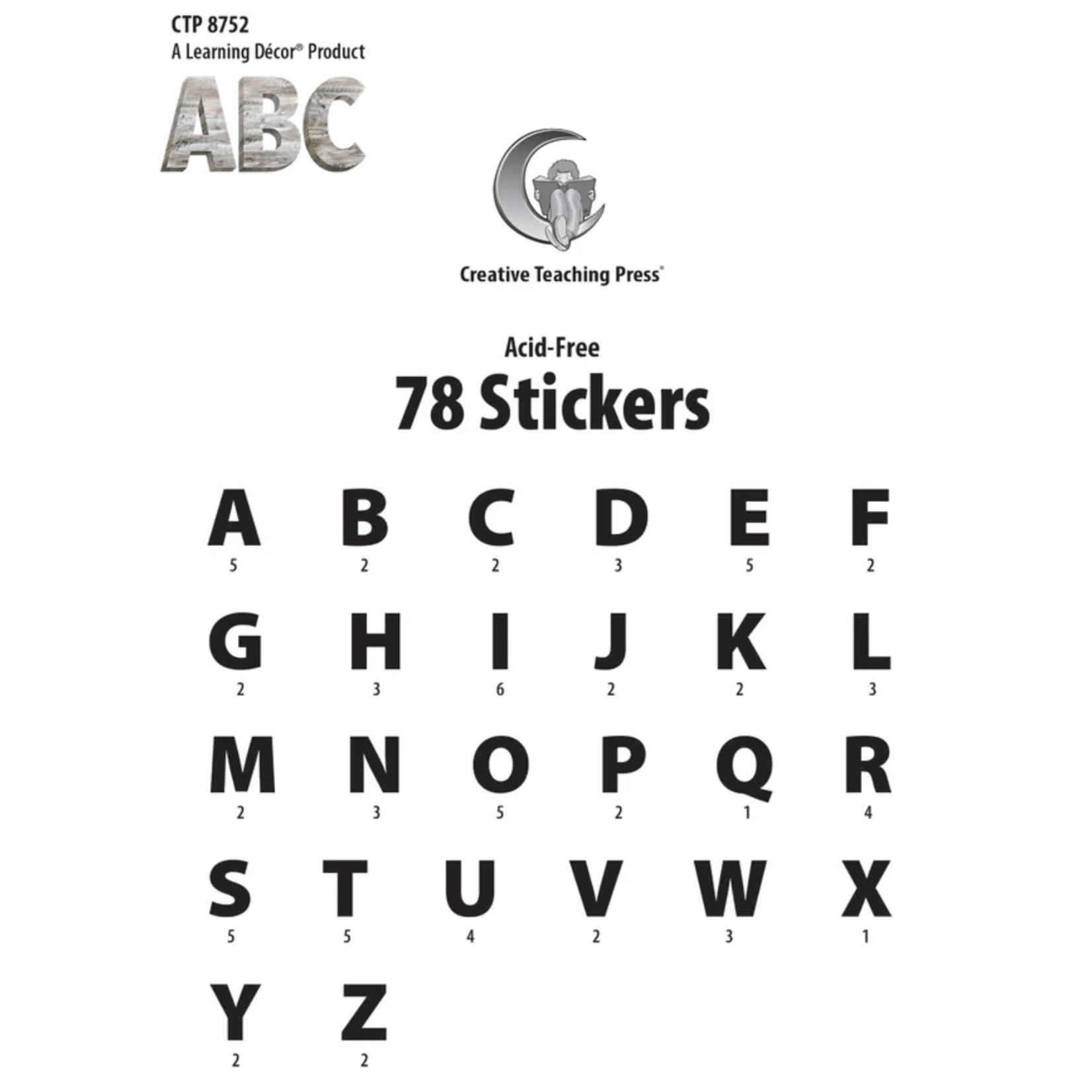 CREATIVE TEACHING PRESS CLM Rustic Wood 2" Uppercase Letter Stickers