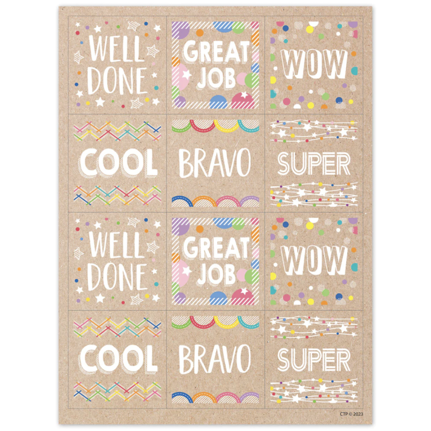CREATIVE TEACHING PRESS Krafty Pop Colorful Kraft Reward Stickers