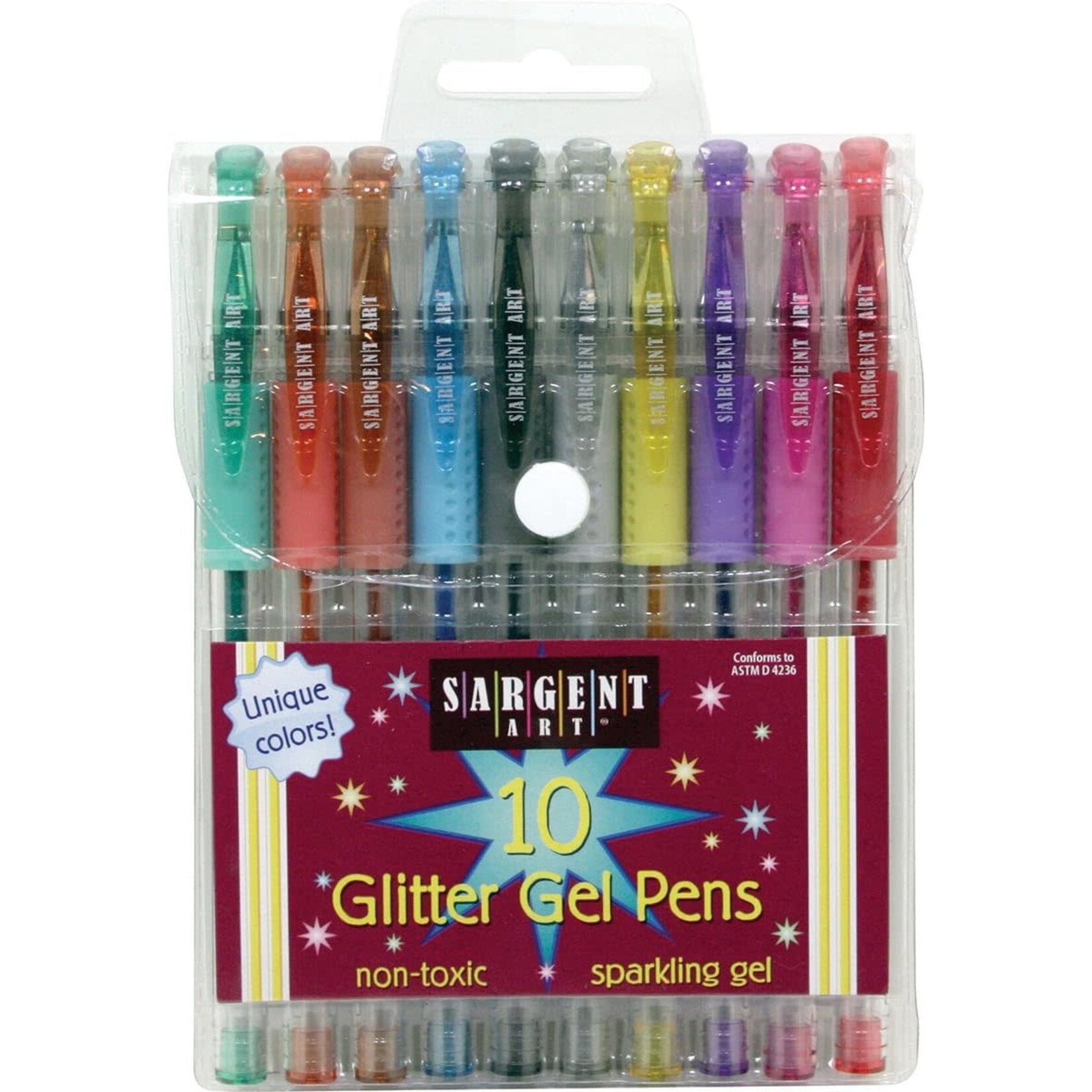 Sargent Art 10 Count Assorted Color Glitter Gel, Non-toxic, Magical Ink Pens, Art Marker Pens