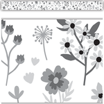 TEACHER CREATED RESOURCES Black and White Floral Straight Border Trim