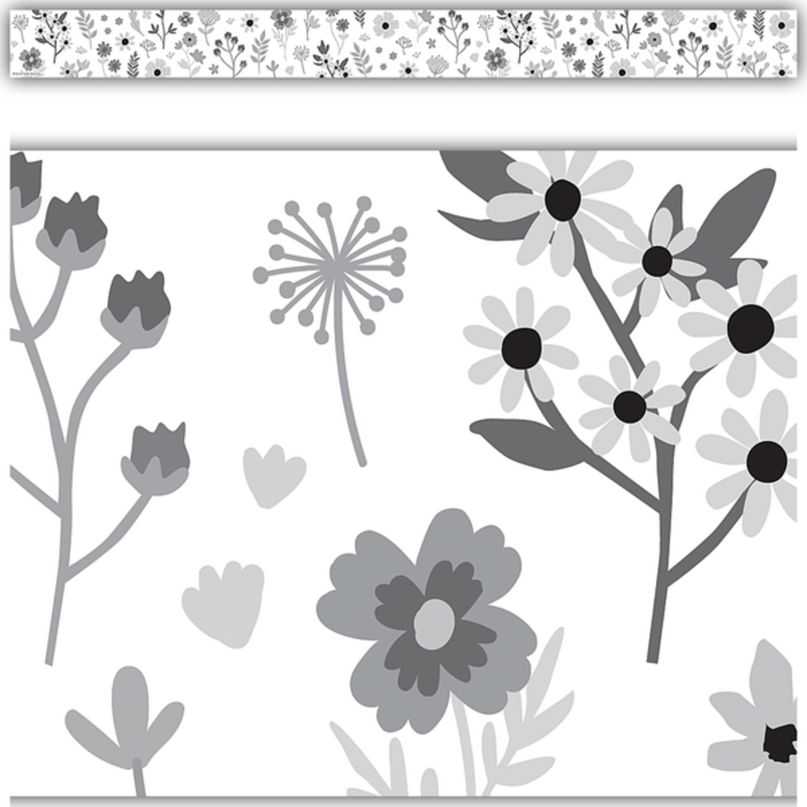 TEACHER CREATED RESOURCES Black and White Floral Straight Border Trim