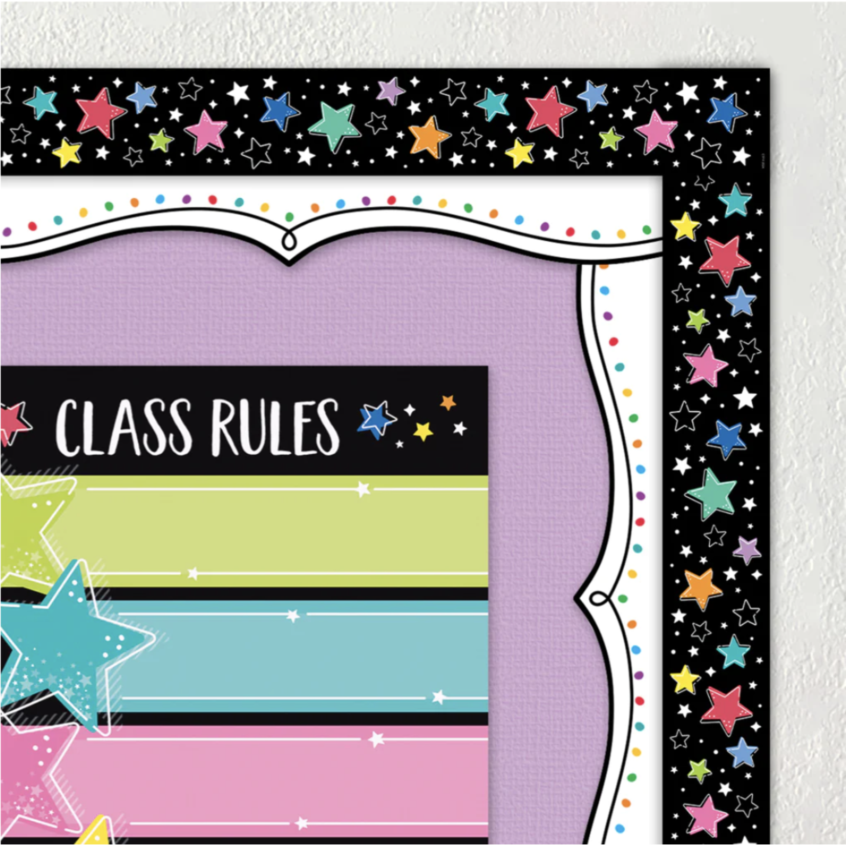 CREATIVE TEACHING PRESS Star Bright Colorful Stars on Black EZ Border