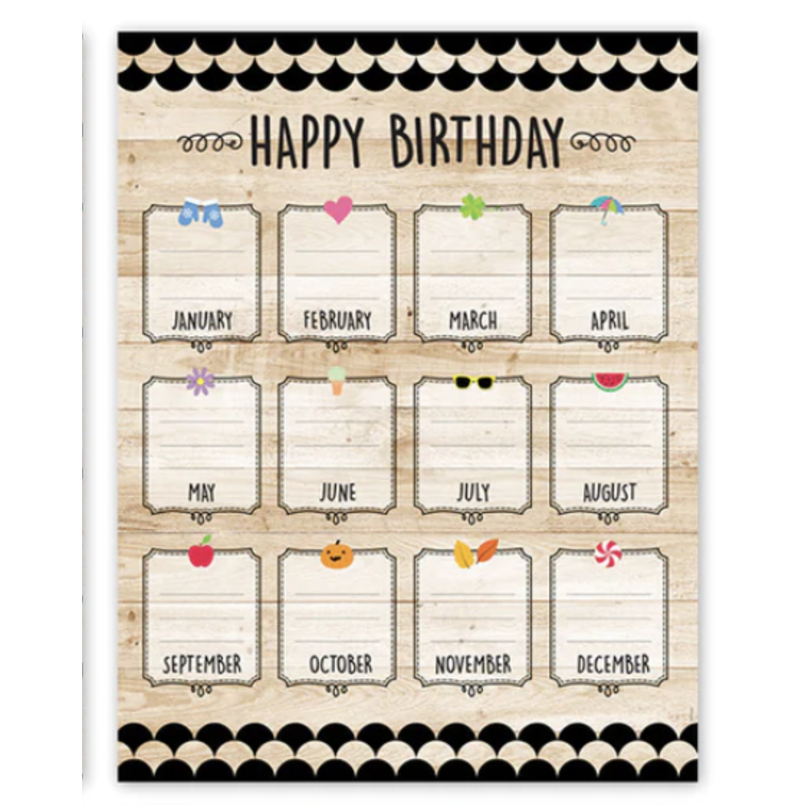 CREATIVE TEACHING PRESS Core Decor Black, White, and Wood Happy Birthday Chart
