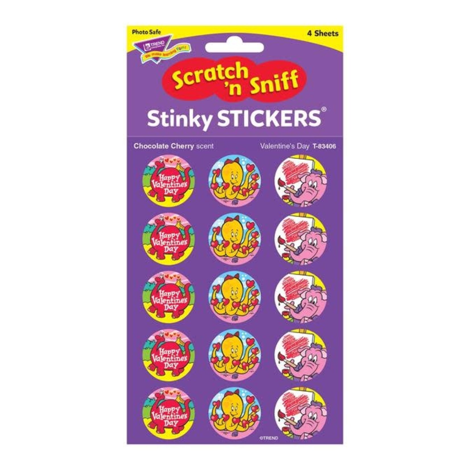 TREND ENTERPRISES INC Stinky Stickers Scratch and Sniff -Chocolate Cherry Scent Valentines Day