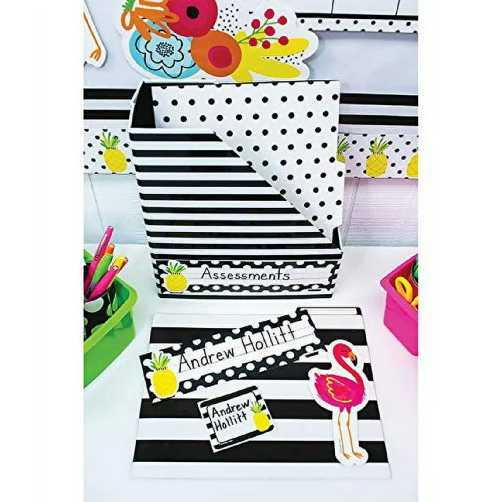 CARSON DELLOSA PUBLISHING CO School Girl: Simply Stylish Tropical Pineapple Stripe Name Tags