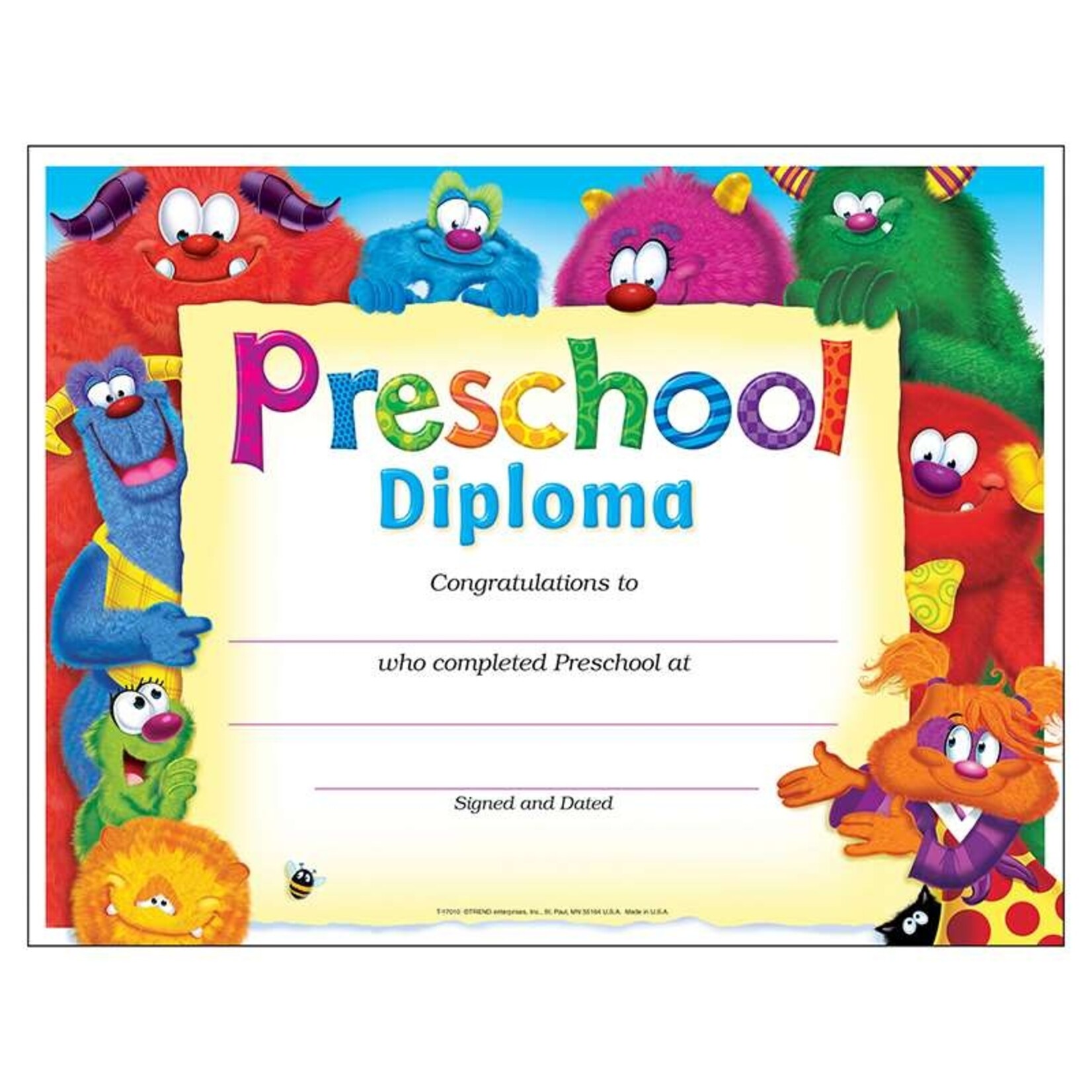 TREND ENTERPRISES INC Furry Friends Preschool Diploma
