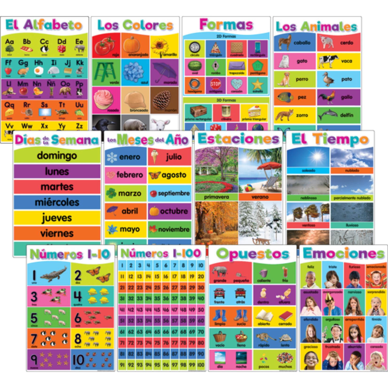 TEACHER CREATED RESOURCES Spanish Colorful Early Learning Small Poster Pack