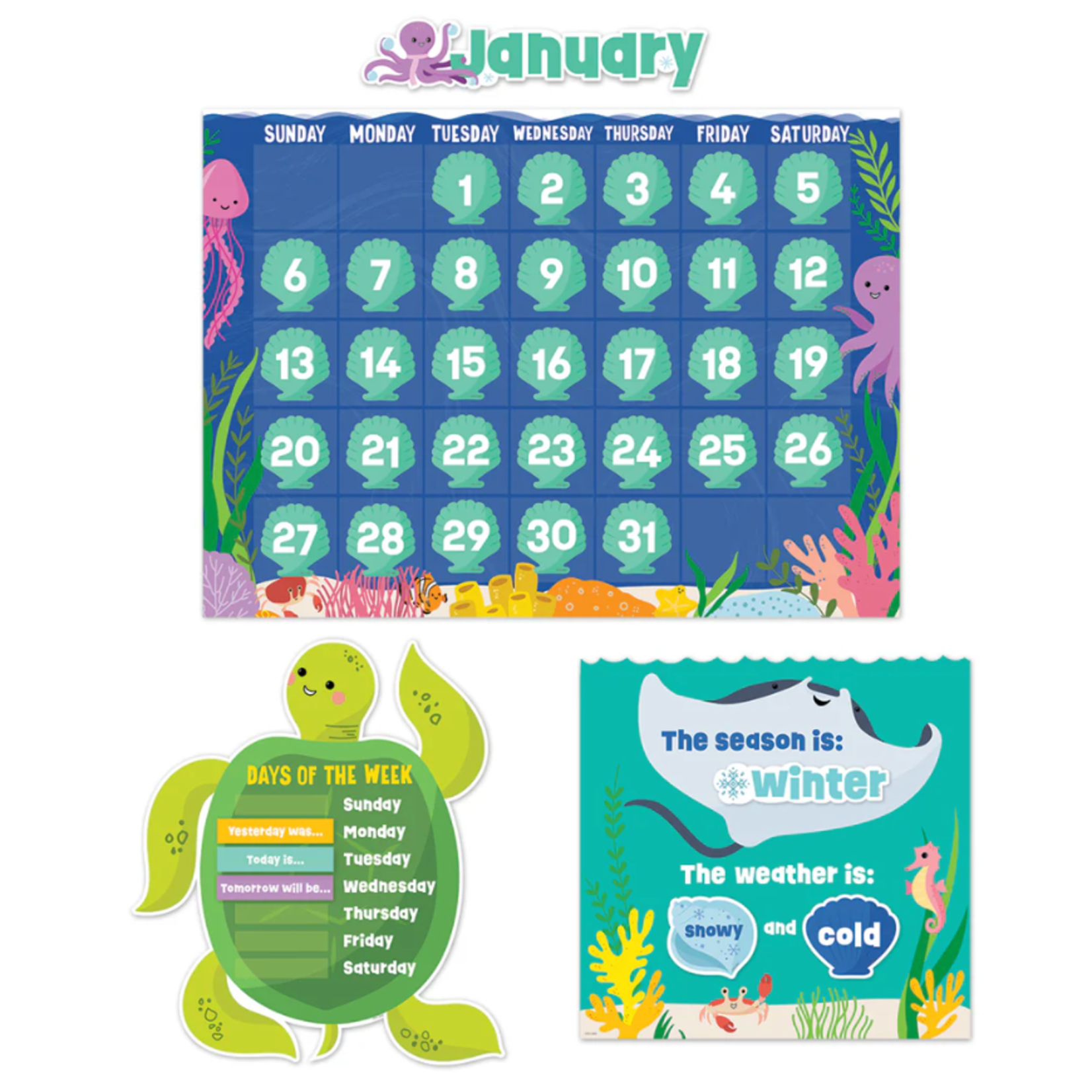 CREATIVE TEACHING PRESS Sea Friends Calendar Set Bulletin Board
