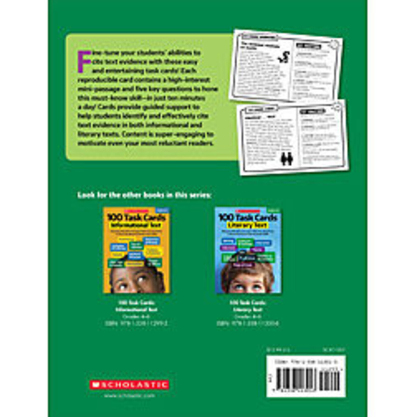 SCHOLASTIC TEACHING RESOURCES 100 Task Cards: Text Evidence