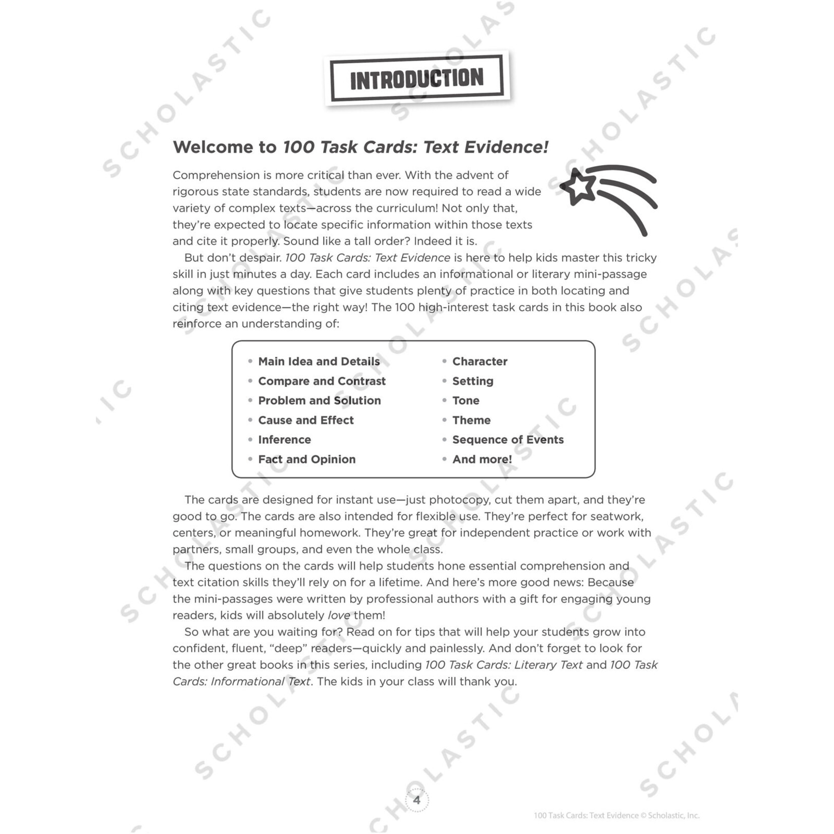 SCHOLASTIC TEACHING RESOURCES 100 Task Cards: Text Evidence