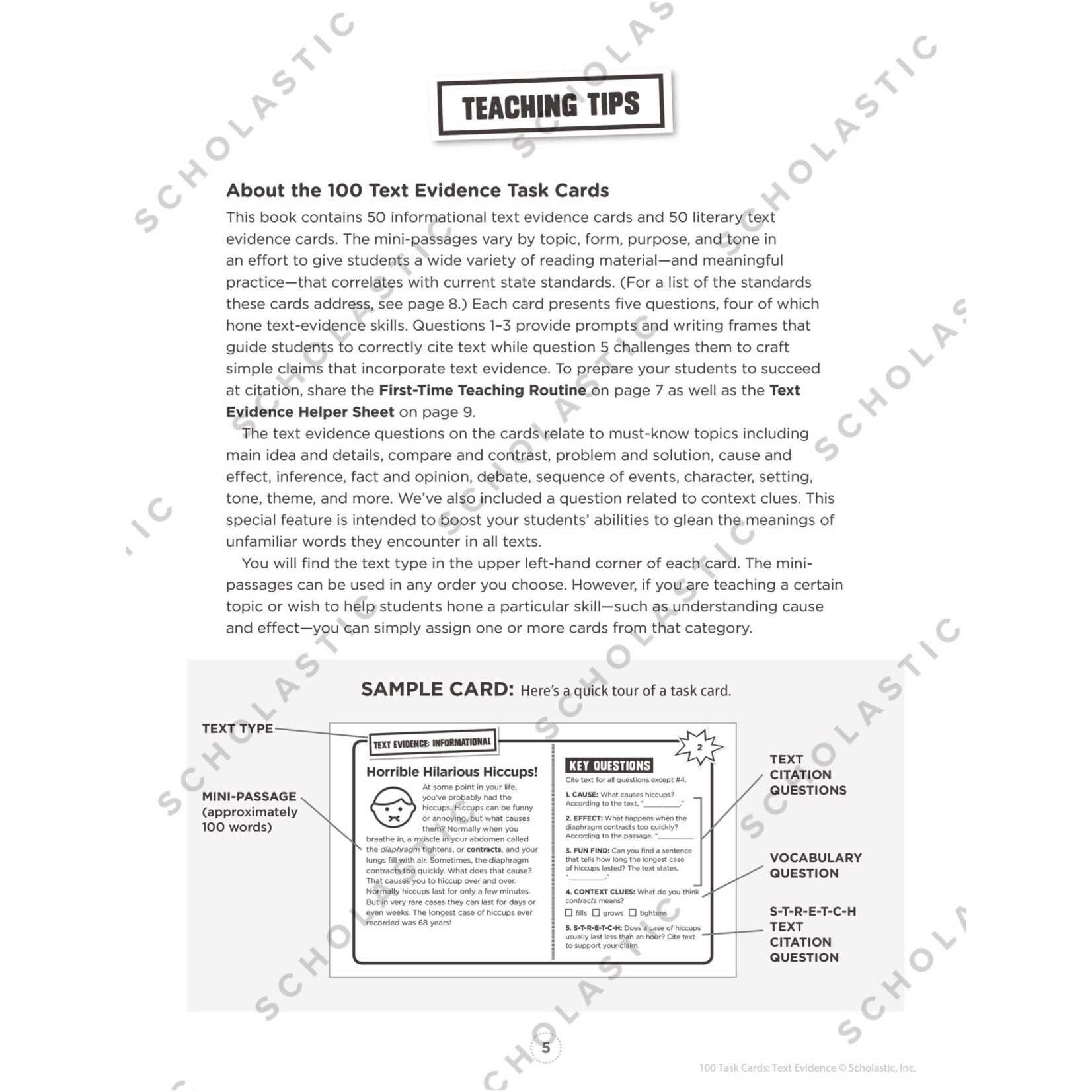 SCHOLASTIC TEACHING RESOURCES 100 Task Cards: Text Evidence