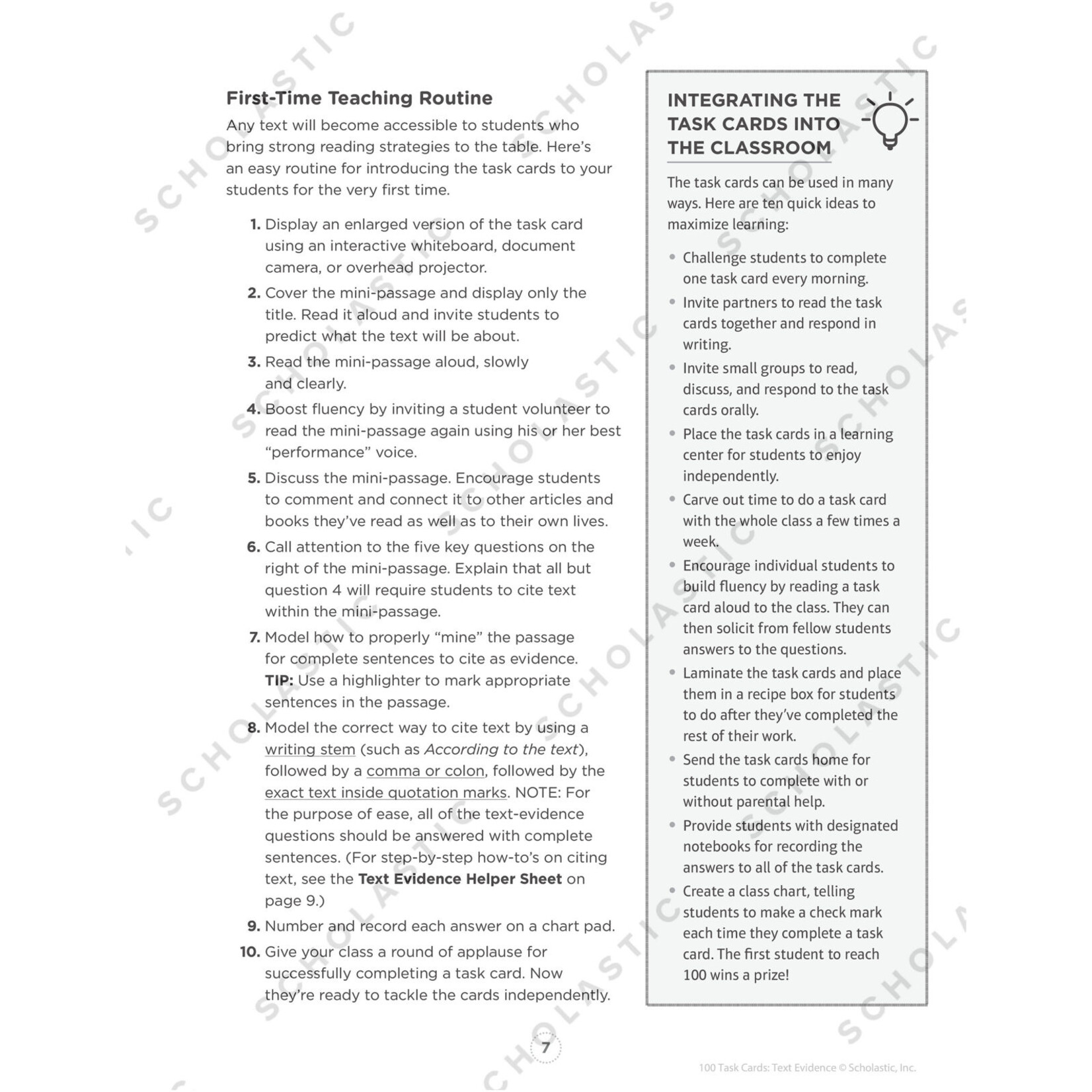 SCHOLASTIC TEACHING RESOURCES 100 Task Cards: Text Evidence