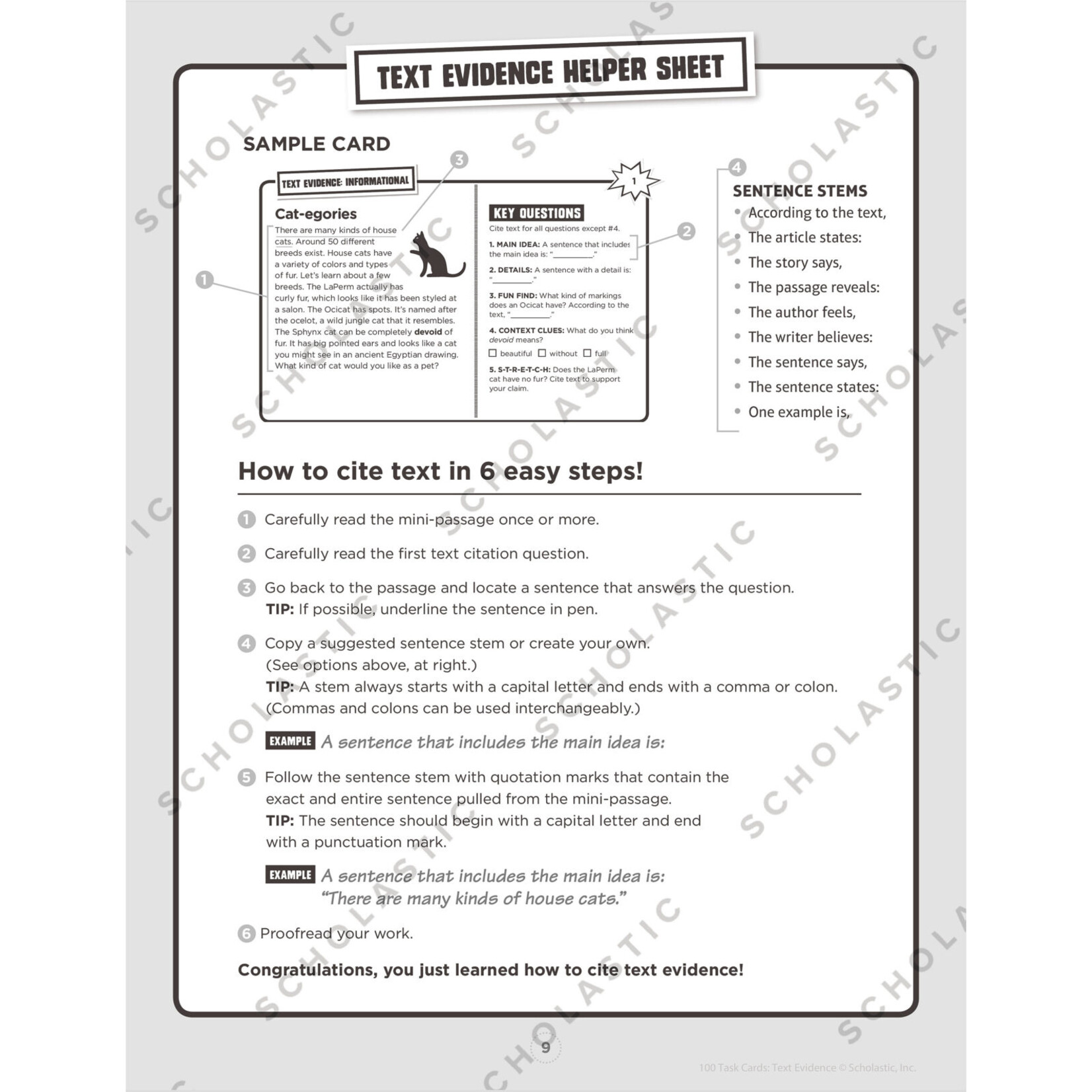 SCHOLASTIC TEACHING RESOURCES 100 Task Cards: Text Evidence