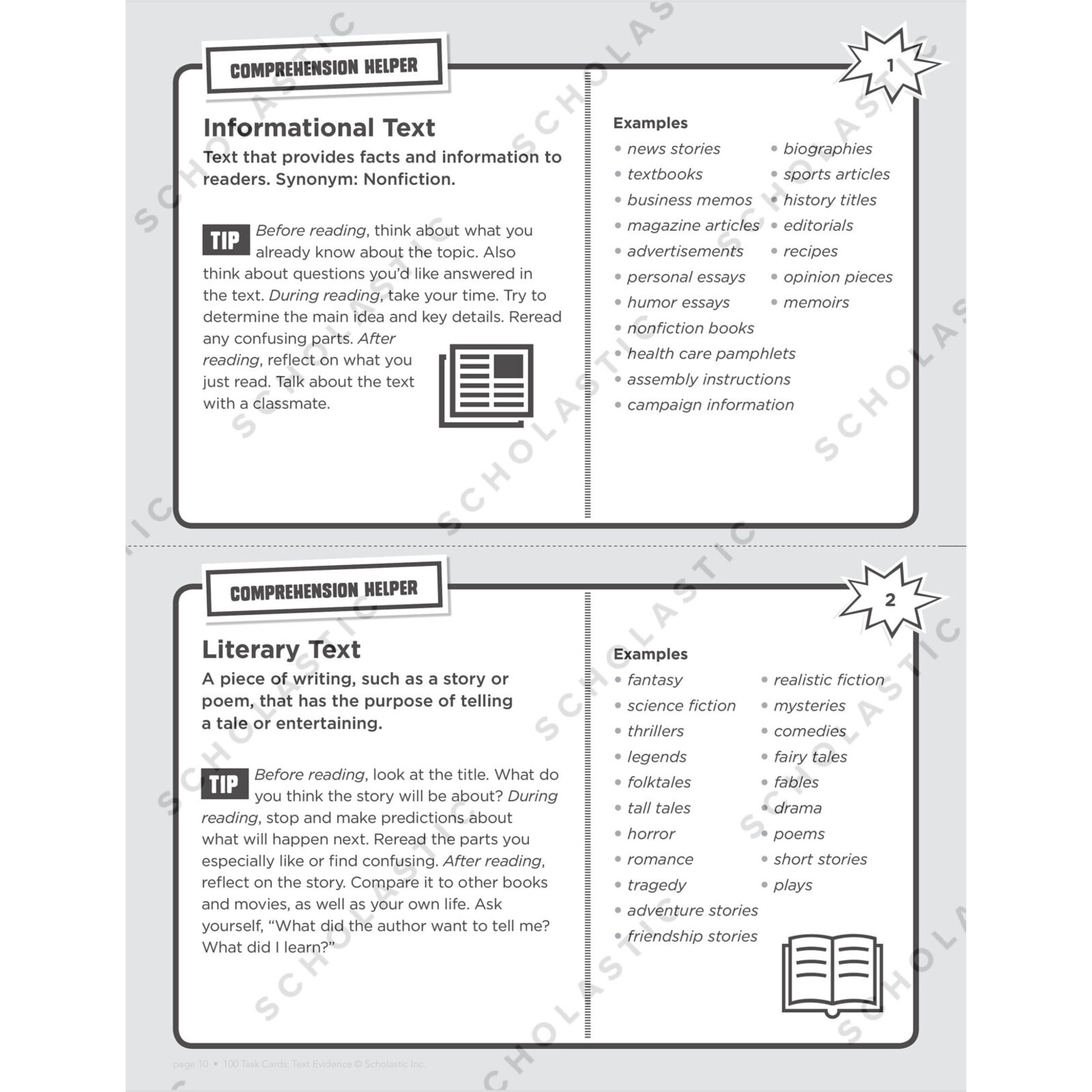 SCHOLASTIC TEACHING RESOURCES 100 Task Cards: Text Evidence