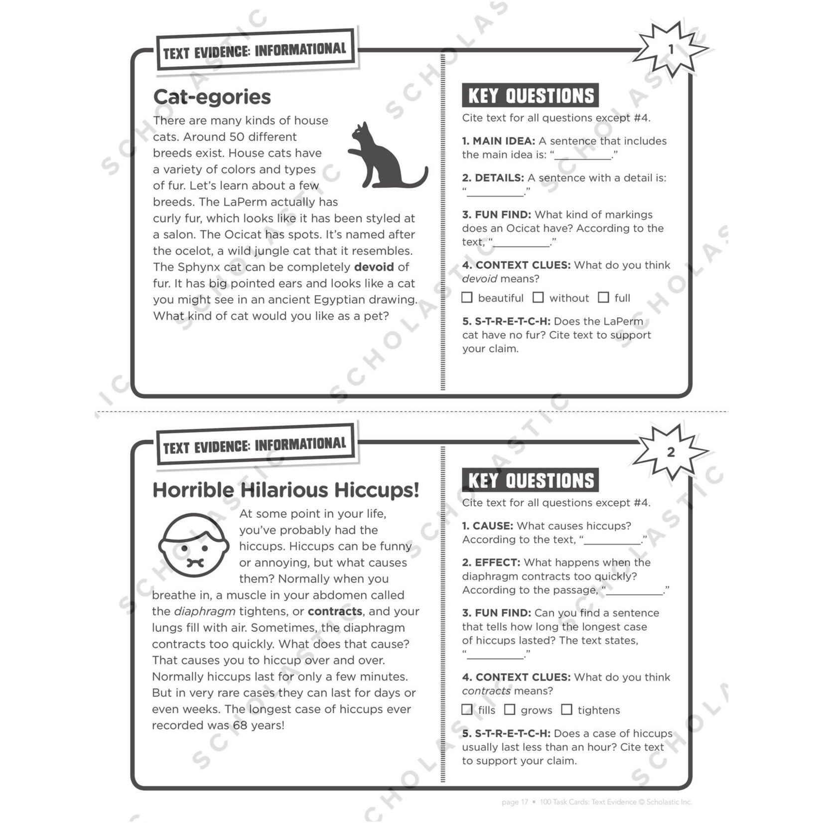 SCHOLASTIC TEACHING RESOURCES 100 Task Cards: Text Evidence