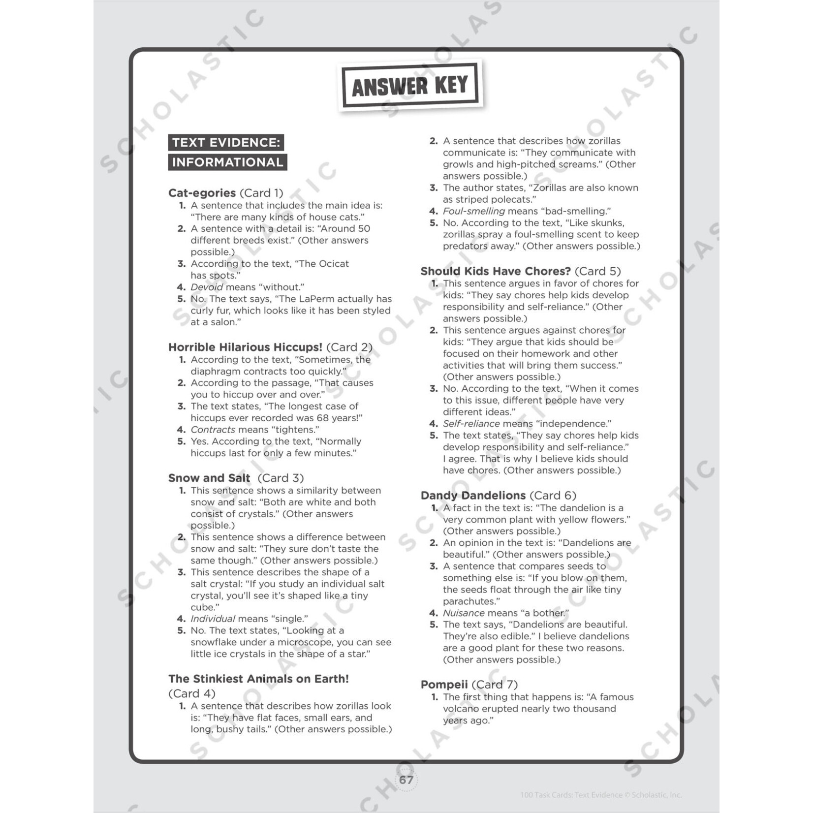 SCHOLASTIC TEACHING RESOURCES 100 Task Cards: Text Evidence