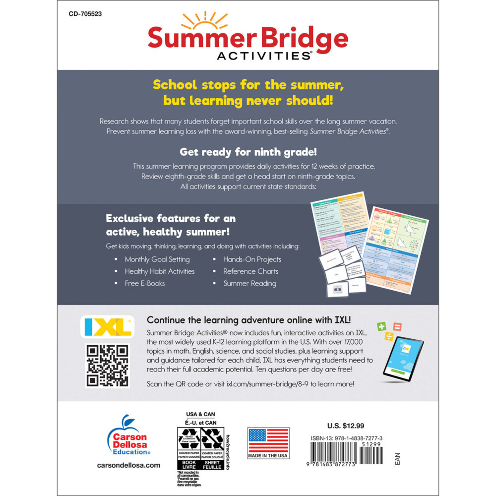 CARSON DELLOSA PUBLISHING CO Summer Bridge Activities Workbook Grade 8-9