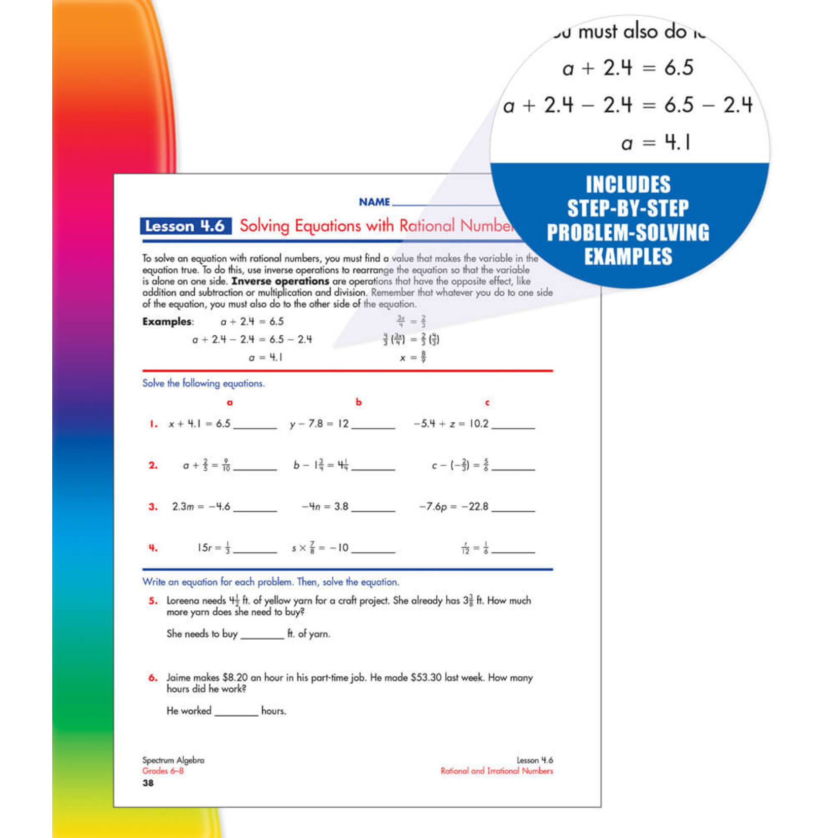 CARSON DELLOSA PUBLISHING CO Spectrum Algebra Workbook Grade 6-8